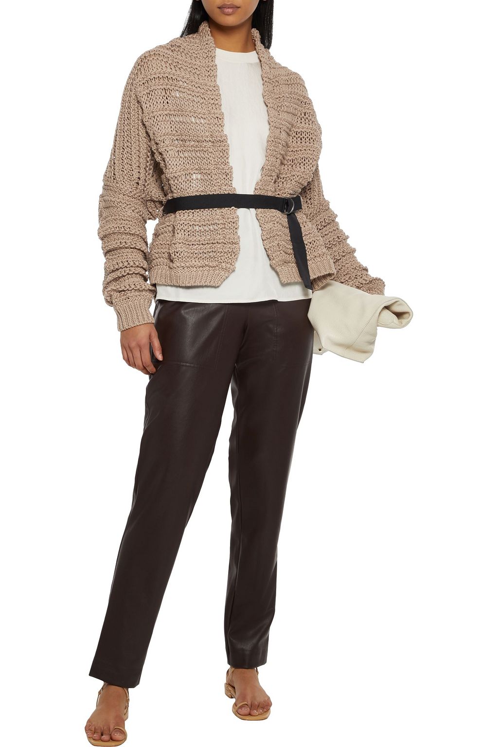 BRUNELLO CUCINELLI Belted crocheted cotton cardigan