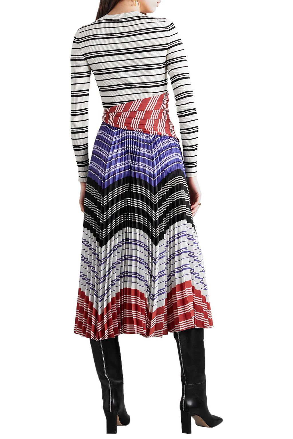 ALTUZARRA Woodbine striped ribbed-knit and pleated crepe de chine midi dress