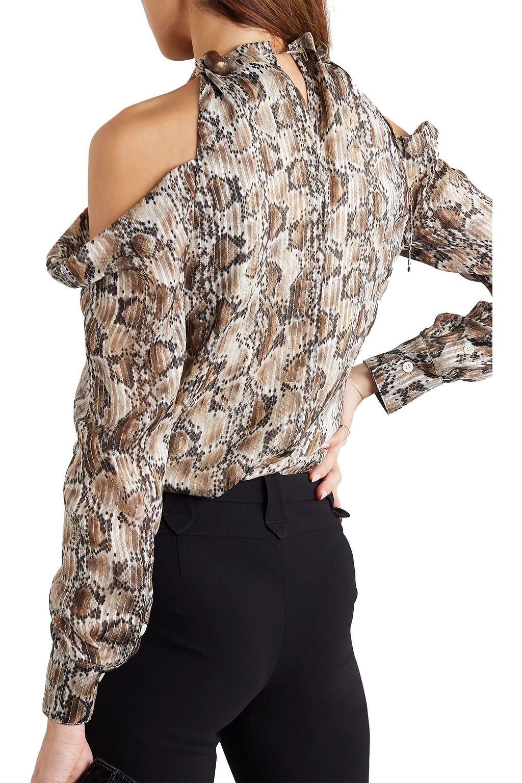ALTUZARRA Elijah cold-shoulder metallic snake-print silk-blend top