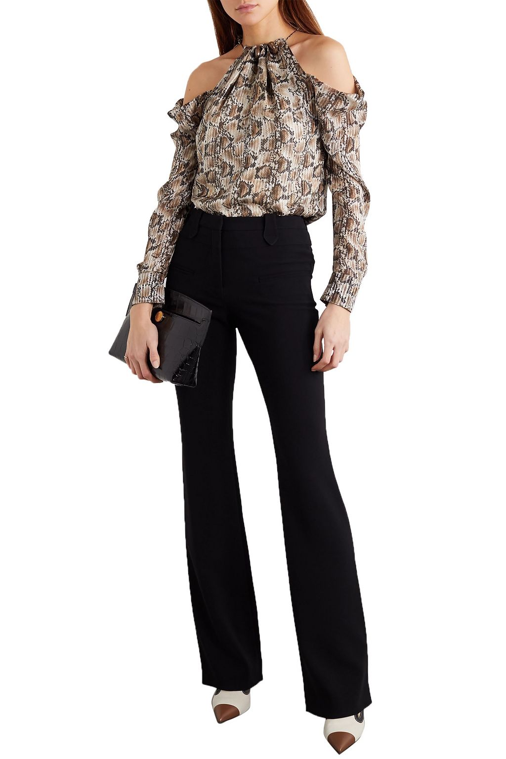 ALTUZARRA Elijah cold-shoulder metallic snake-print silk-blend top