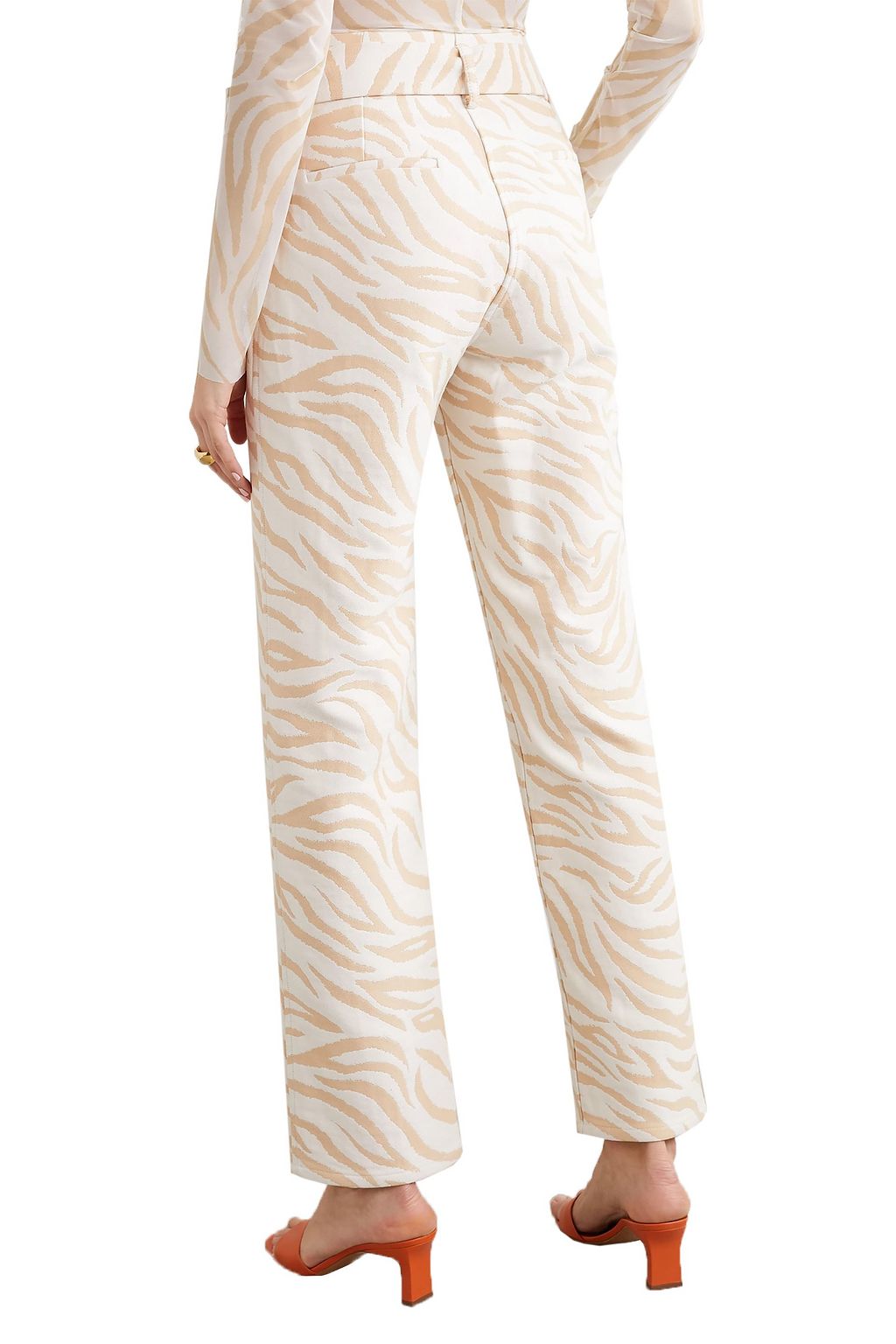 LAPOINTE Belted cotton-blend zebra-jacquard straight-leg pants