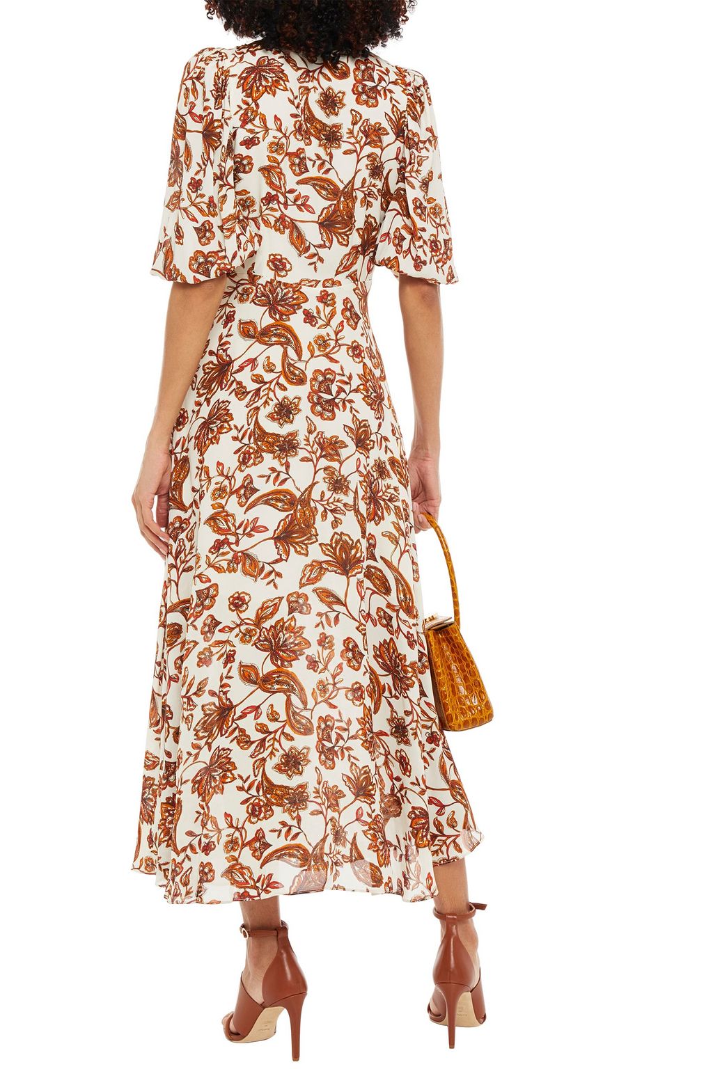 NICHOLAS Bow-detailed printed crepe maxi dress