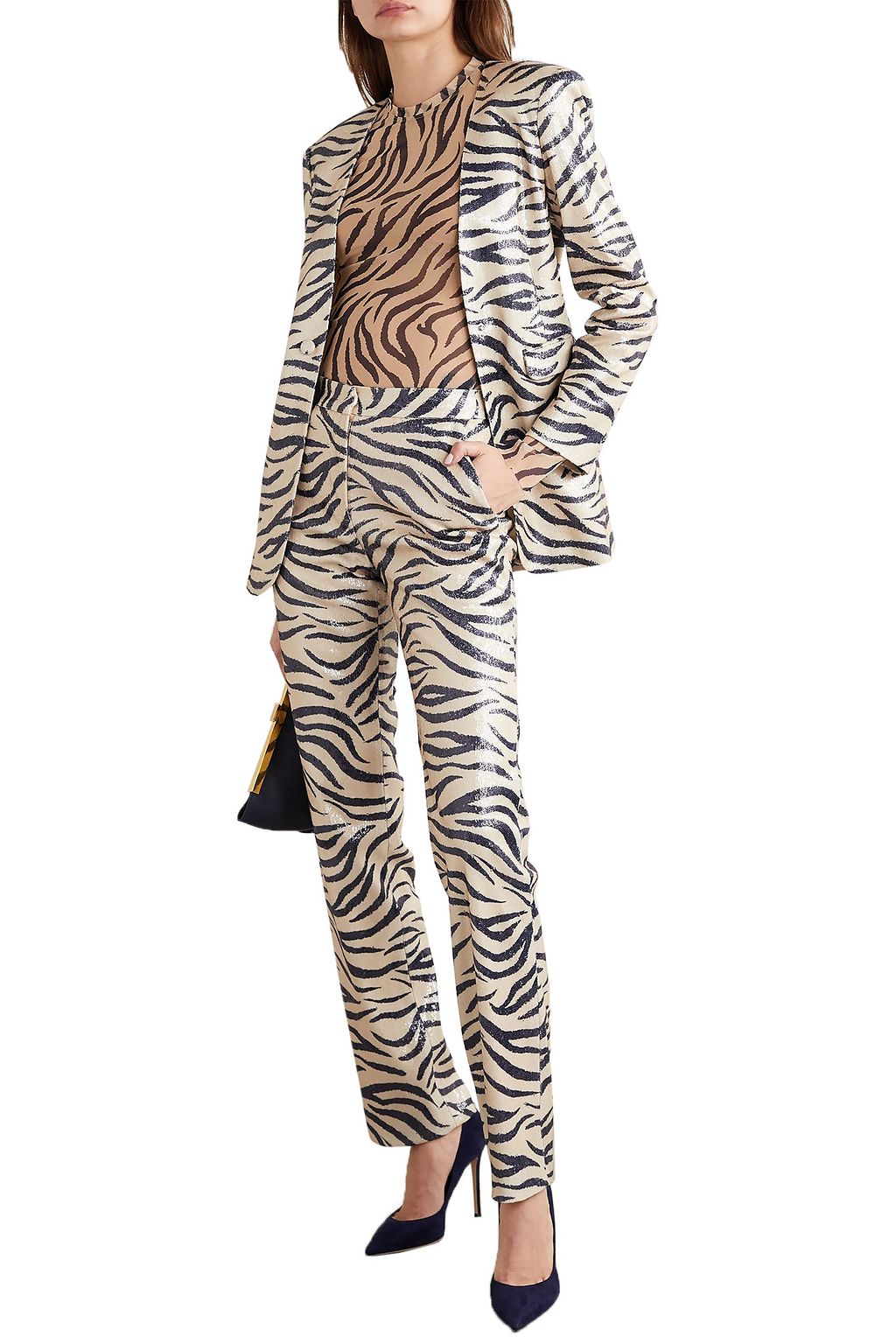 LAPOINTE Zebra-print sequined woven slim-leg pants