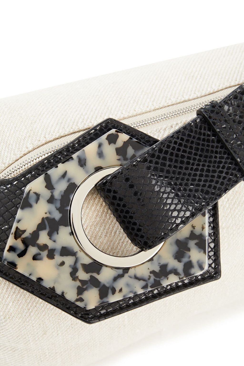 GANNI Snake-effect leather-trimmed linen shoulder bag