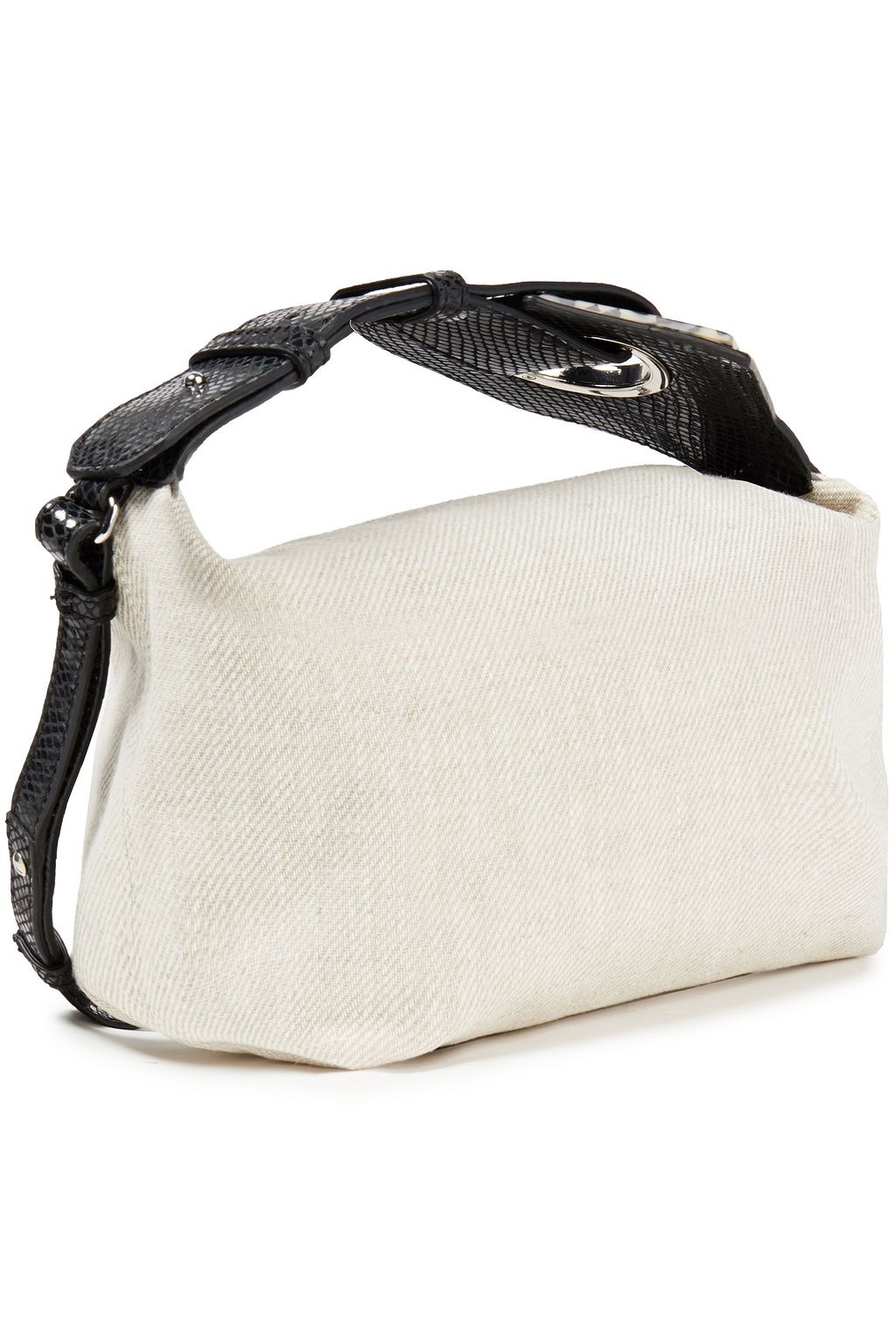 GANNI Snake-effect leather-trimmed linen shoulder bag