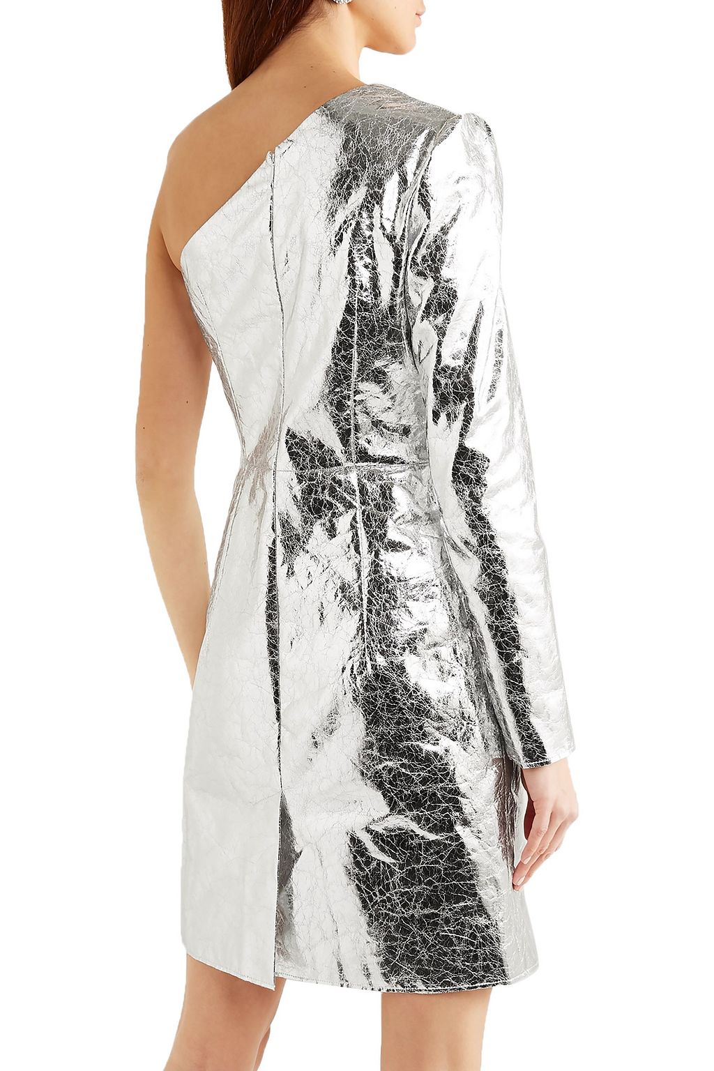STAND STUDIO + Pernille Teisbaek Kayla one-sleeve crinkled metallic faux leather mini dress