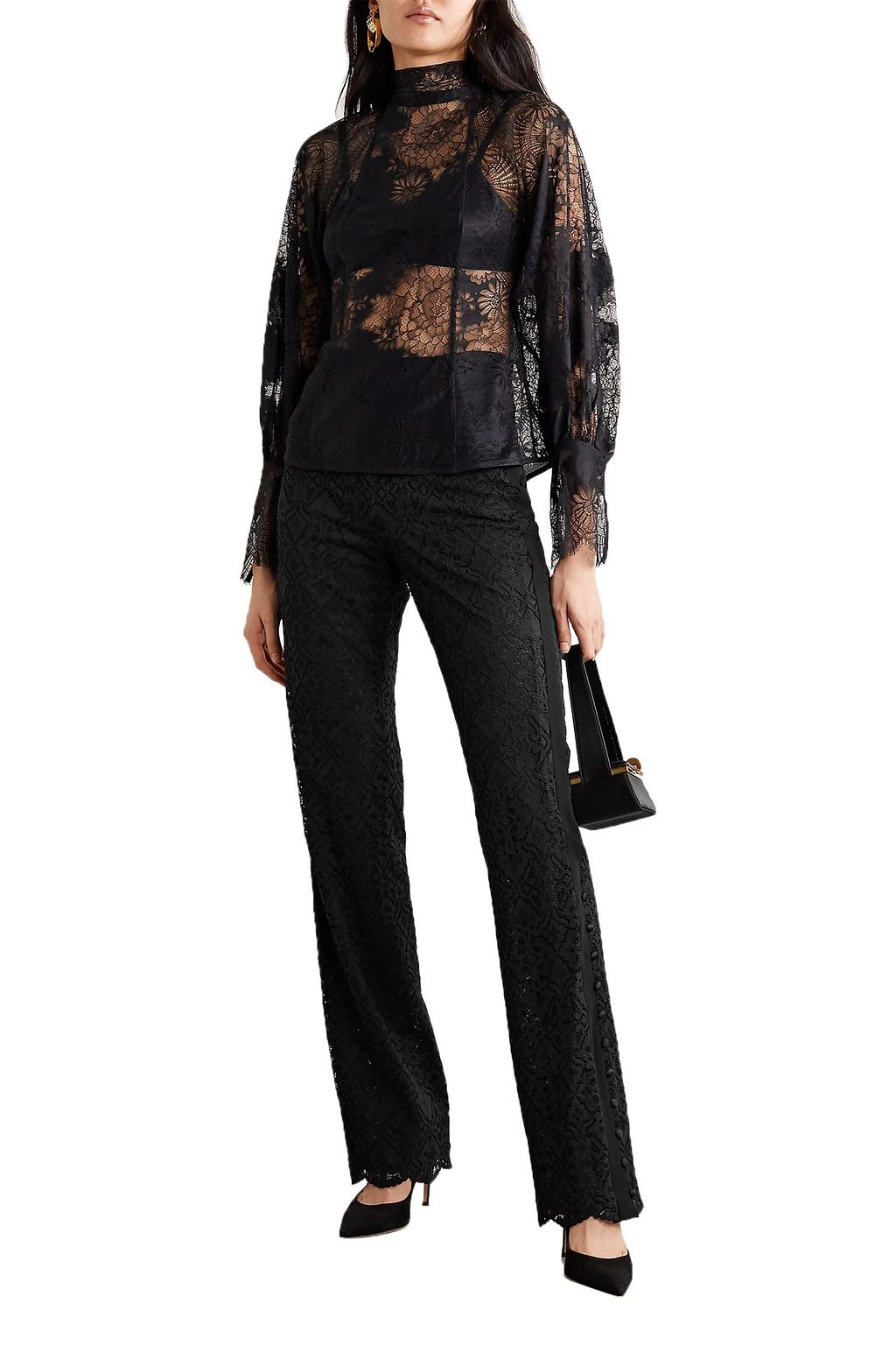 SIMKHAI Crepe-trimmed corded lace straight-leg pants