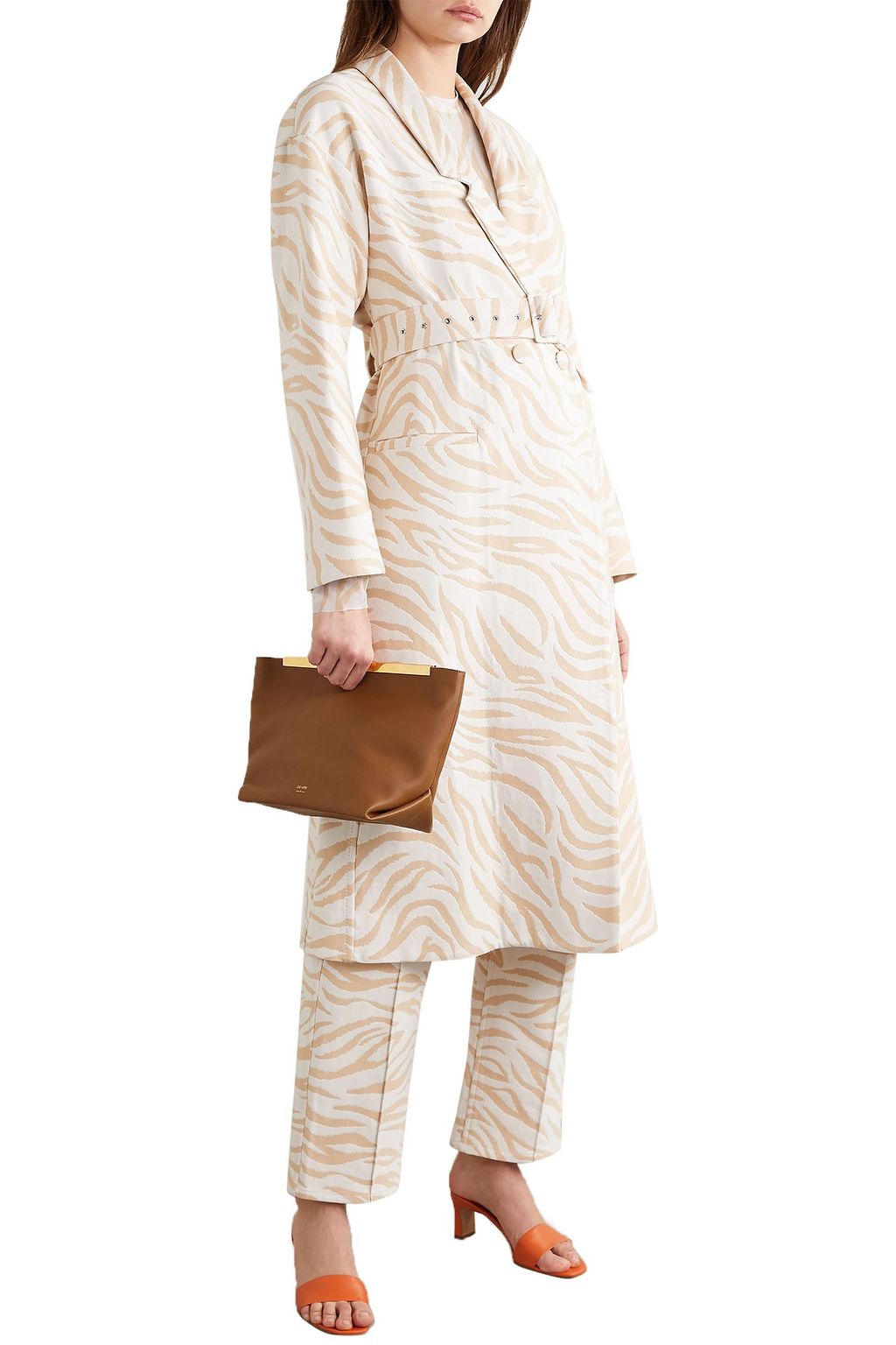 LAPOINTE Belted double-breasted cotton-blend zebra-jacquard coat