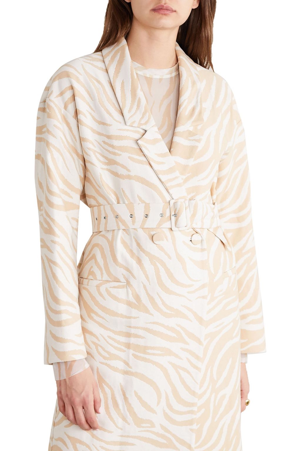 LAPOINTE Belted double-breasted cotton-blend zebra-jacquard coat