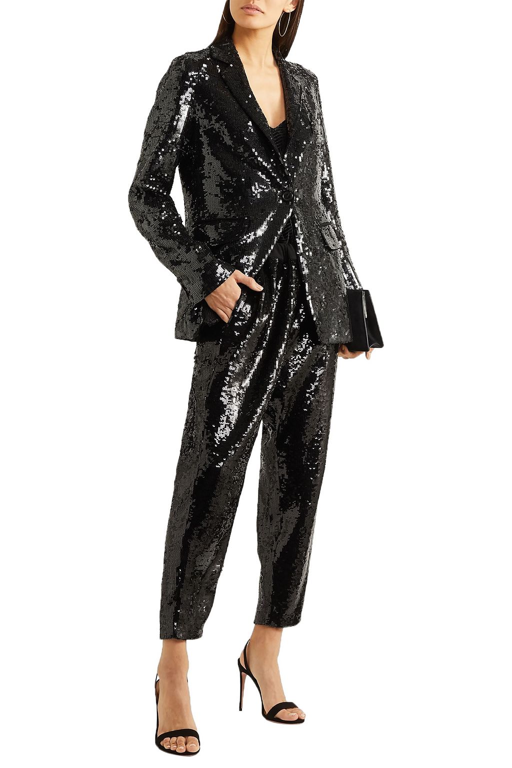 NILI LOTAN Delancy cropped sequined crepe track pants