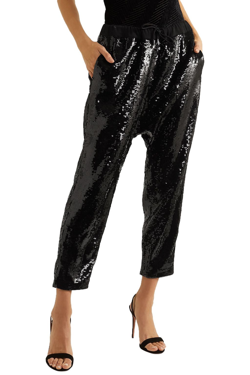 NILI LOTAN Delancy cropped sequined crepe track pants