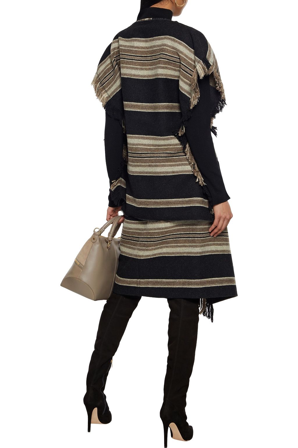 ISABEL MARANT Hollis fringe-trimmed striped wool-blend poncho