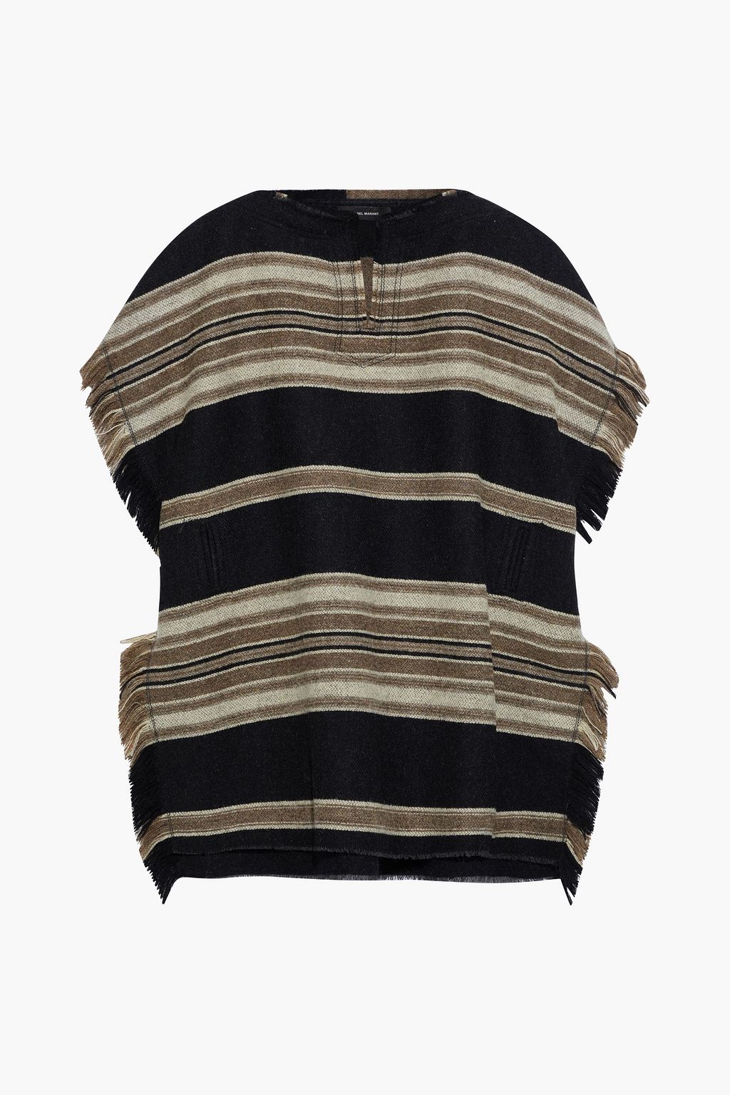 Leeds overdrive gift Black Hollis fringe-trimmed striped wool-blend poncho | Sale up to 70% off  | THE OUTNET | ISABEL MARANT | THE OUTNET