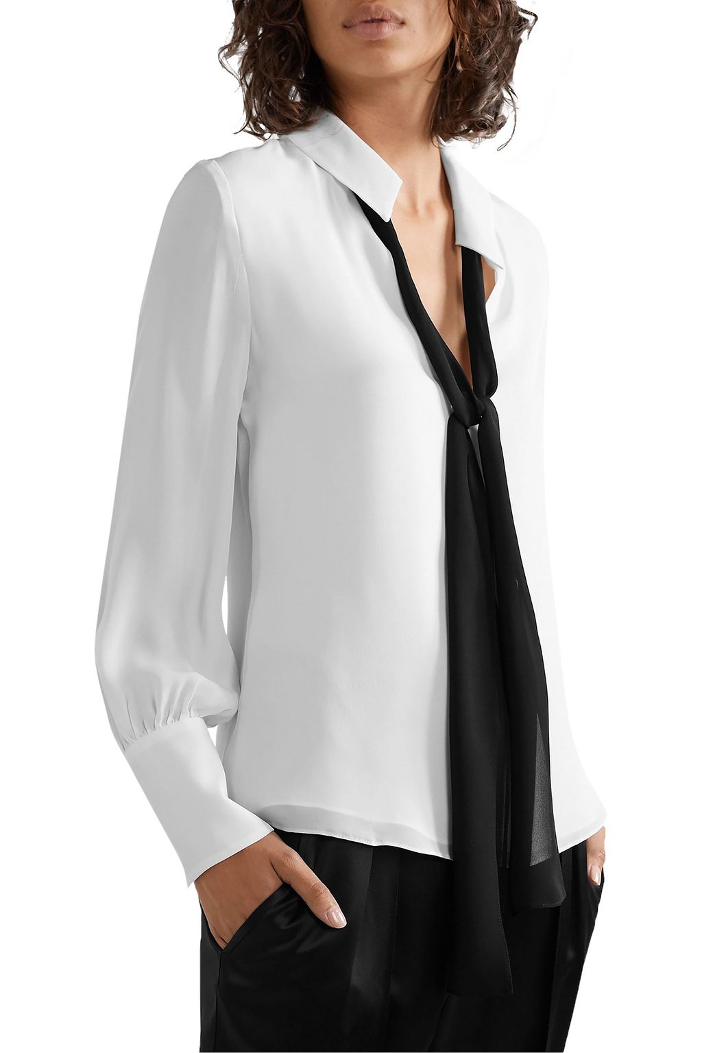 NILI LOTAN Leni pussy-bow silk-georgette blouse