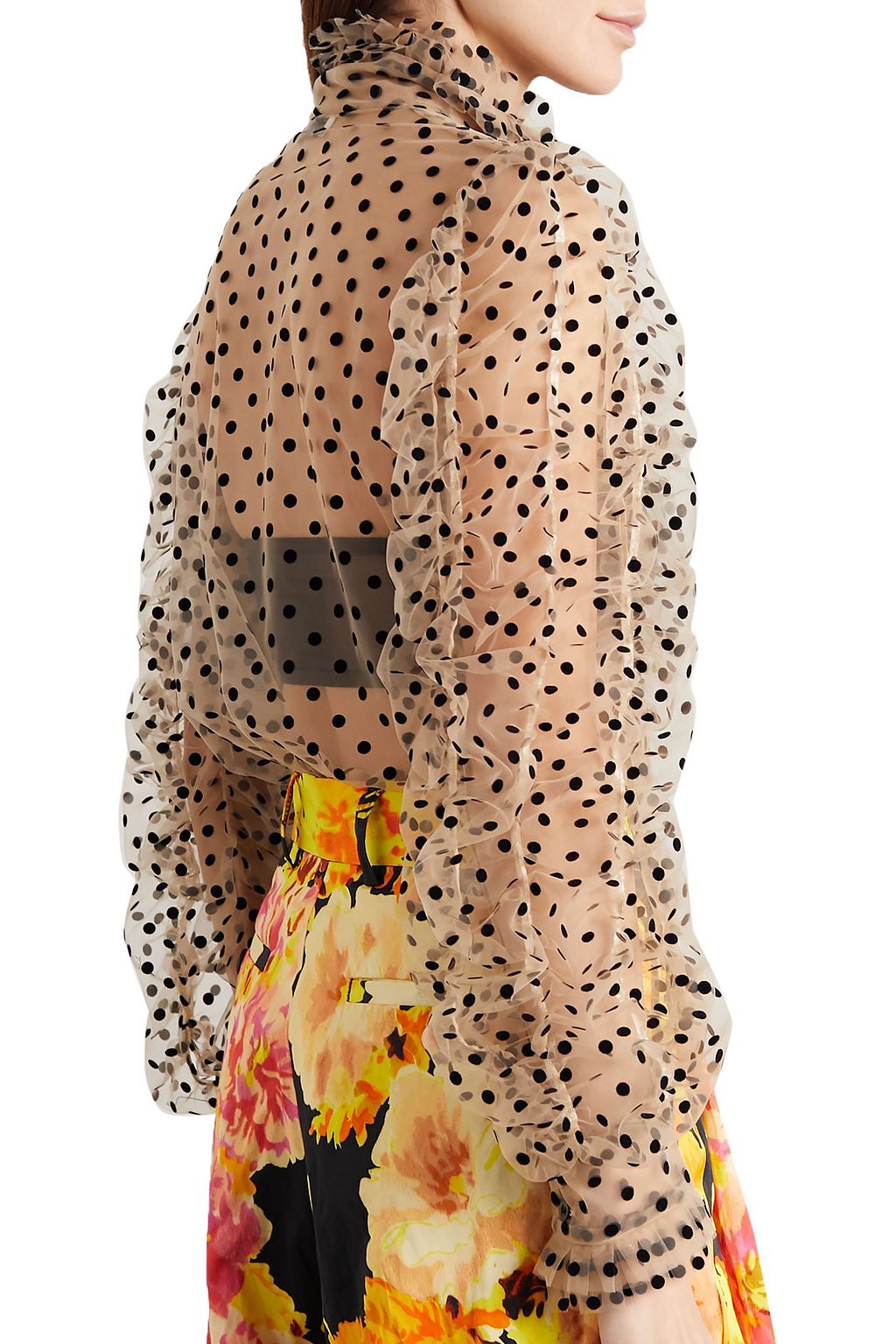 DRIES VAN NOTEN Ruffled flocked tulle blouse