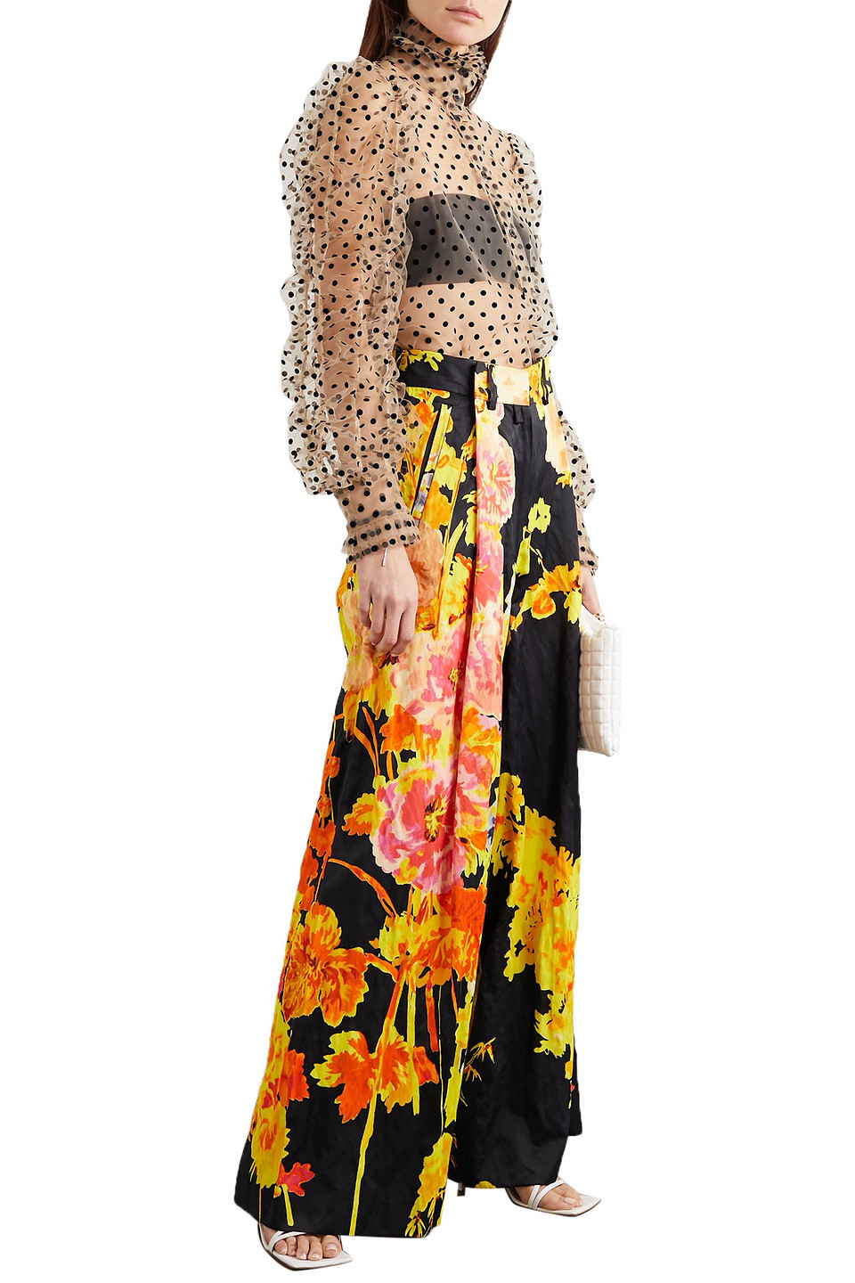 DRIES VAN NOTEN RUFFLED FLOCKED TULLE BLOUSE