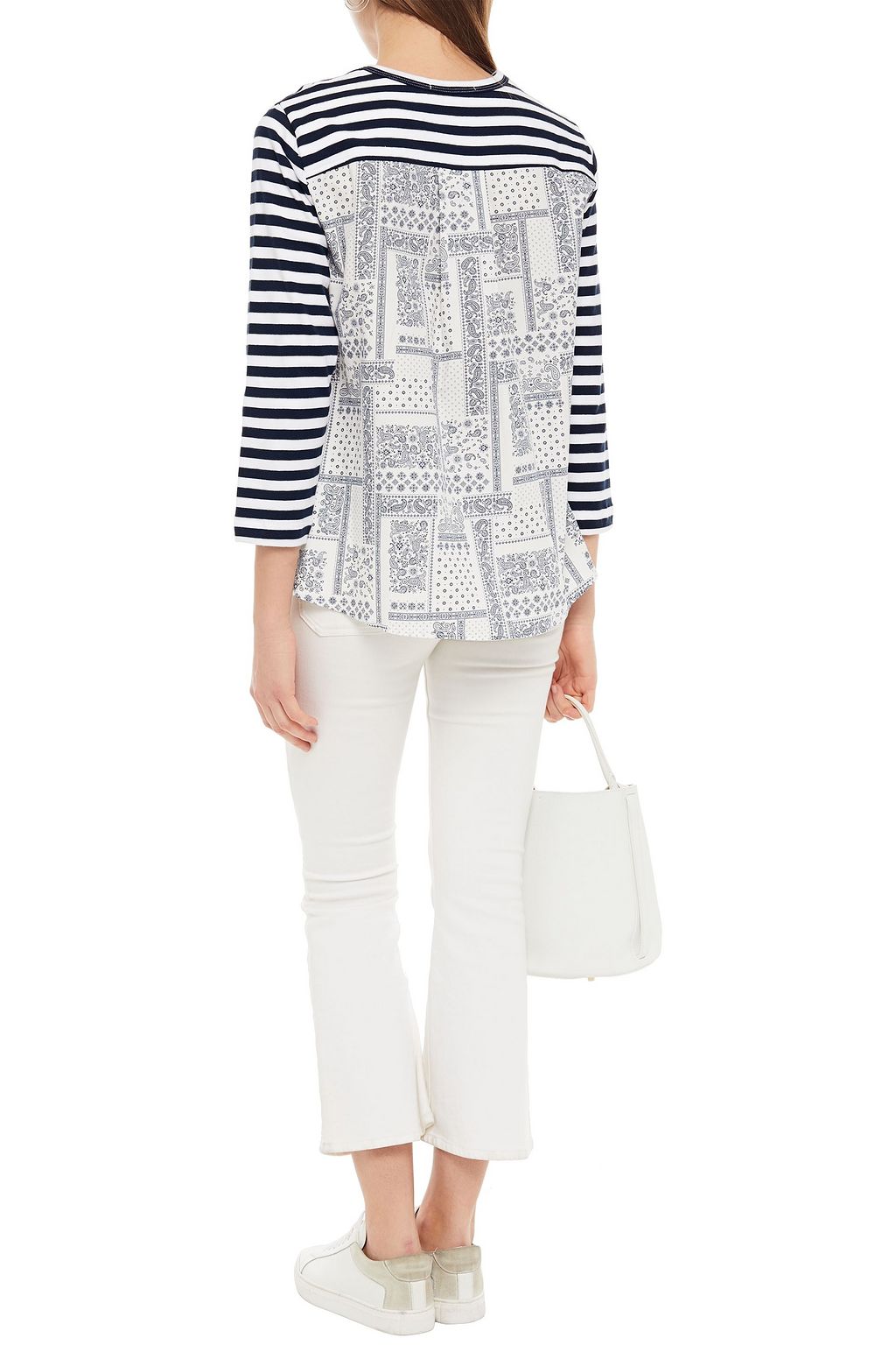CLU Printed cotton-poplin and jersey top