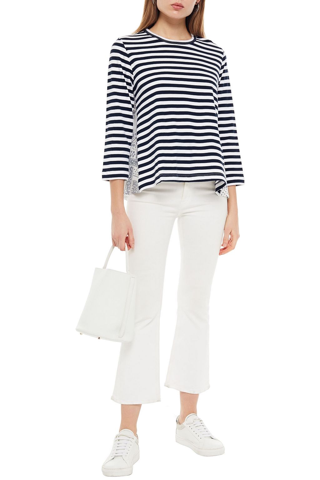 CLU Printed cotton-poplin and jersey top