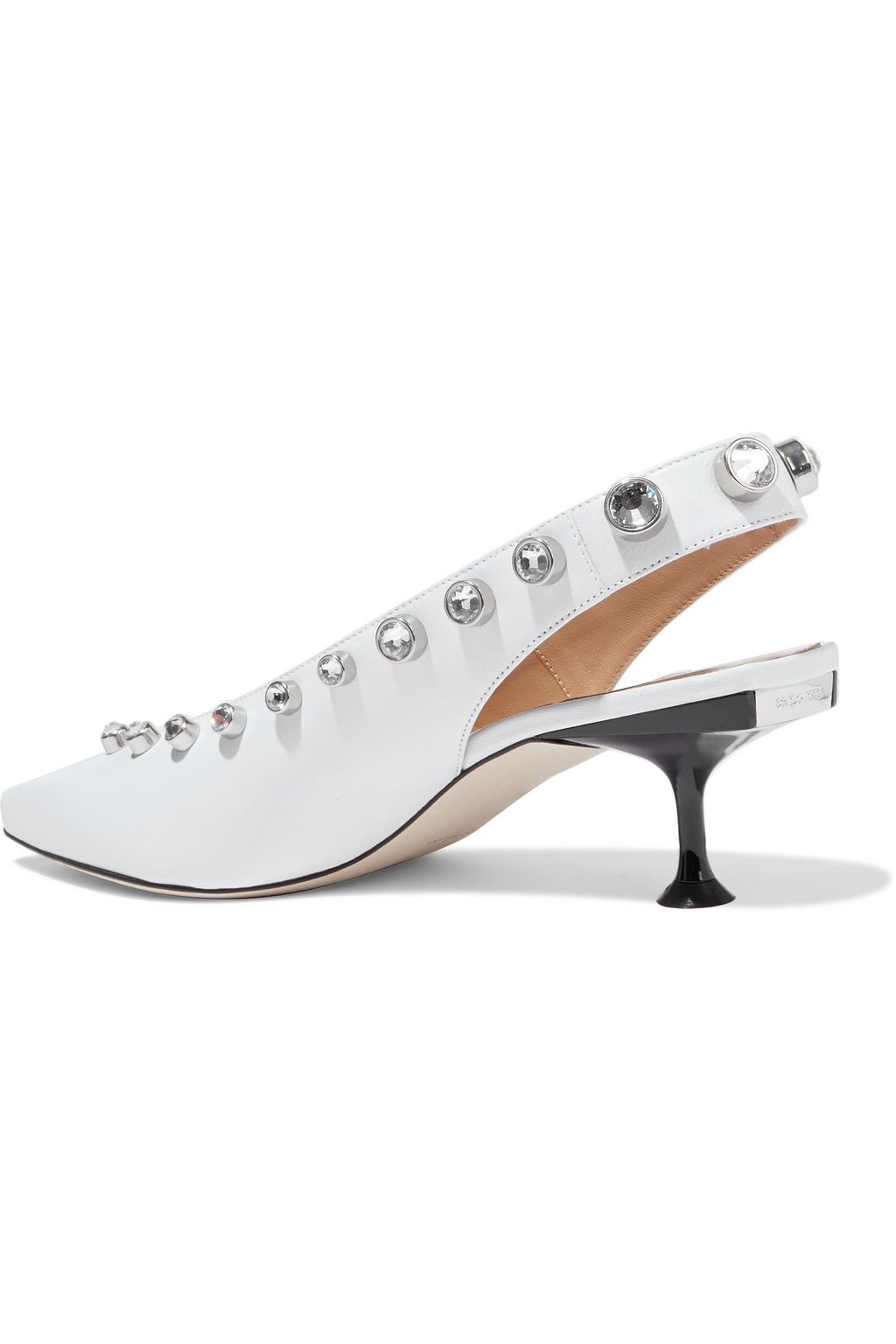 SERGIO ROSSI sr Milano 50 PVC-trimmed crystal-embellished leather slingback pumps