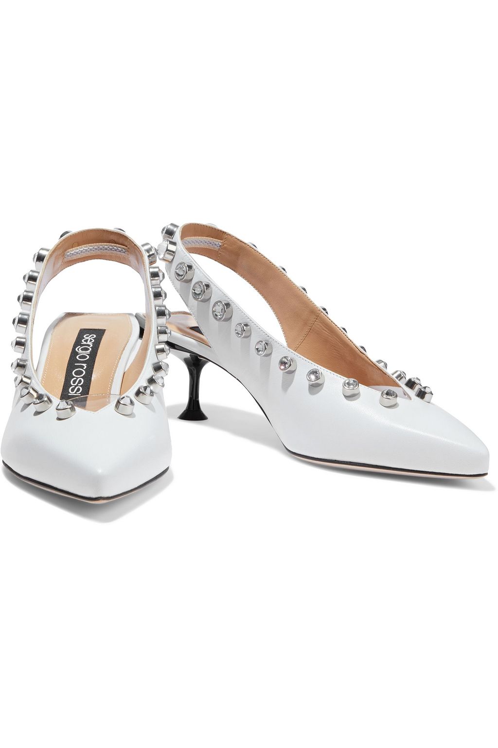 SERGIO ROSSI sr Milano 50 PVC-trimmed crystal-embellished leather slingback pumps