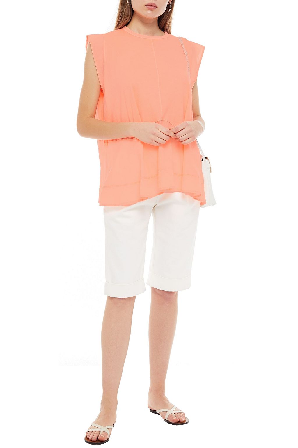 CLU Voile-paneled slub cotton-jersey top