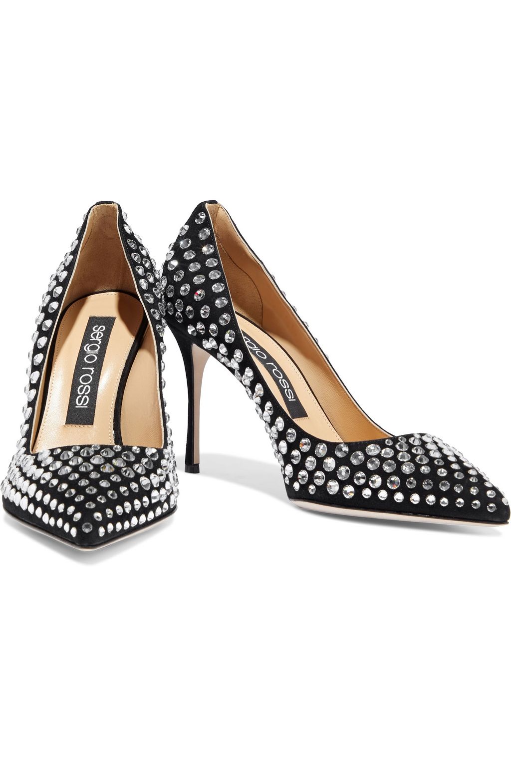 SERGIO ROSSI Godiva 90 crystal-embellished suede pumps