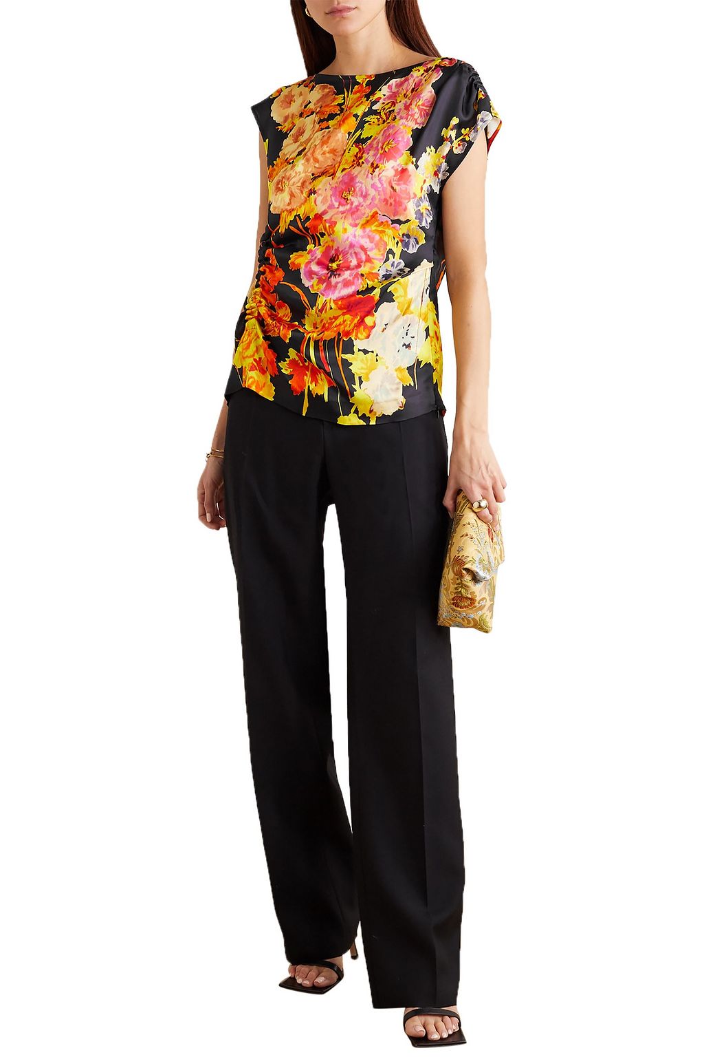 DRIES VAN NOTEN Ruched floral-print satin blouse