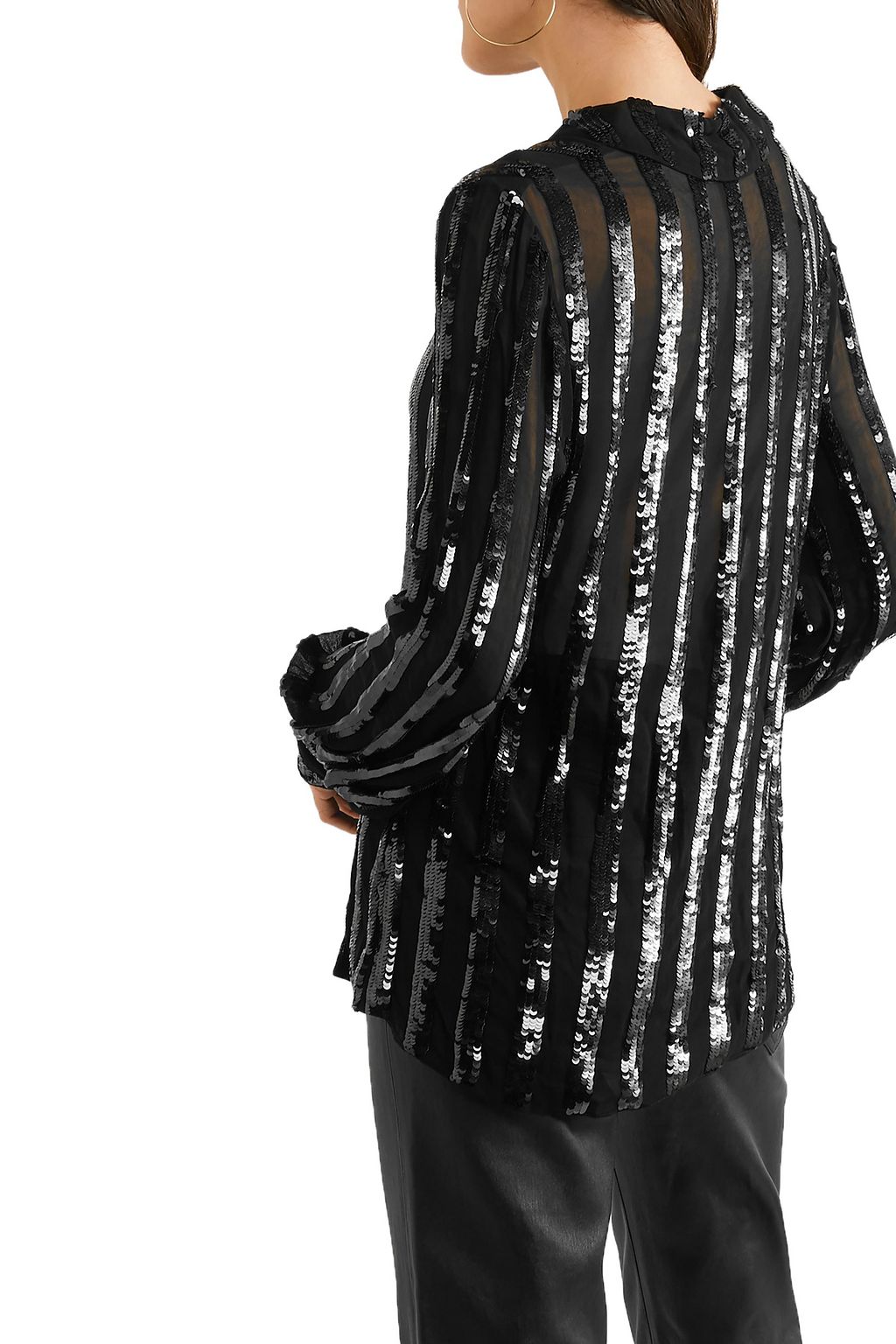 NILI LOTAN Anette striped sequined chiffon blouse
