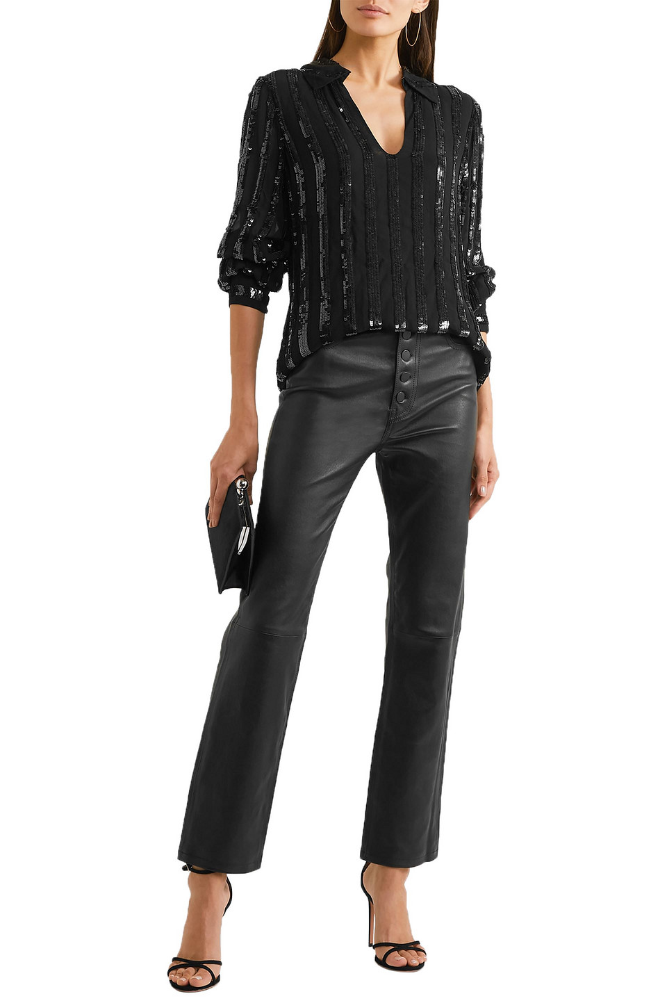 Nili Lotan Anette Striped Sequined Chiffon Blouse In Black