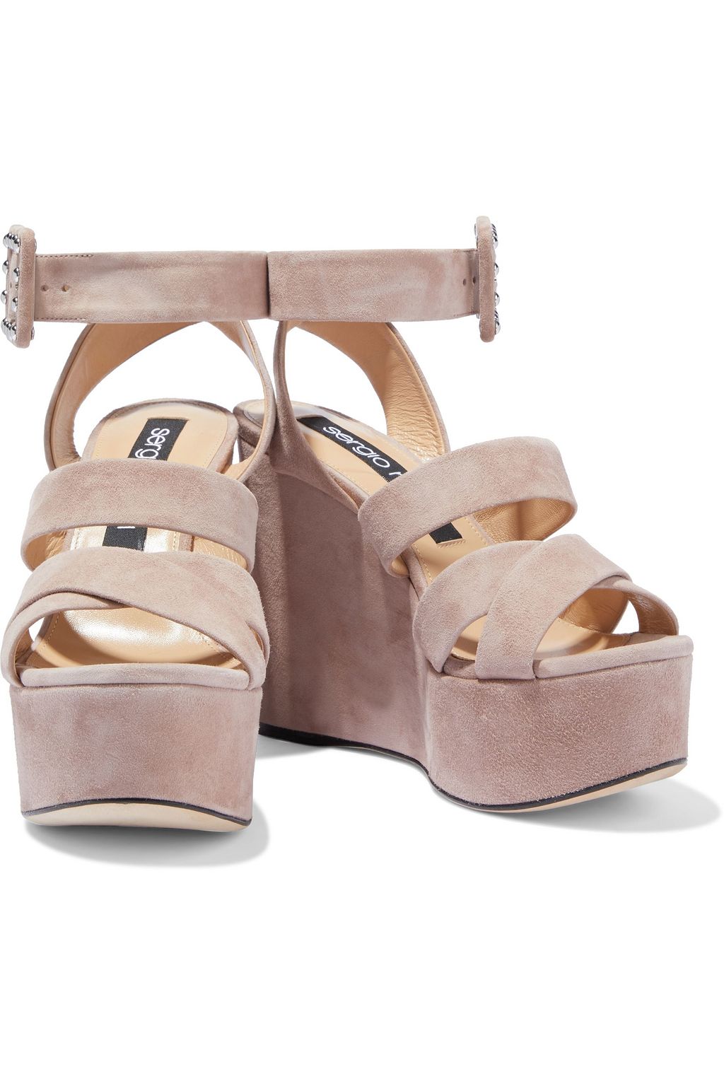 SERGIO ROSSI Elettra studded suede wedge sandals
