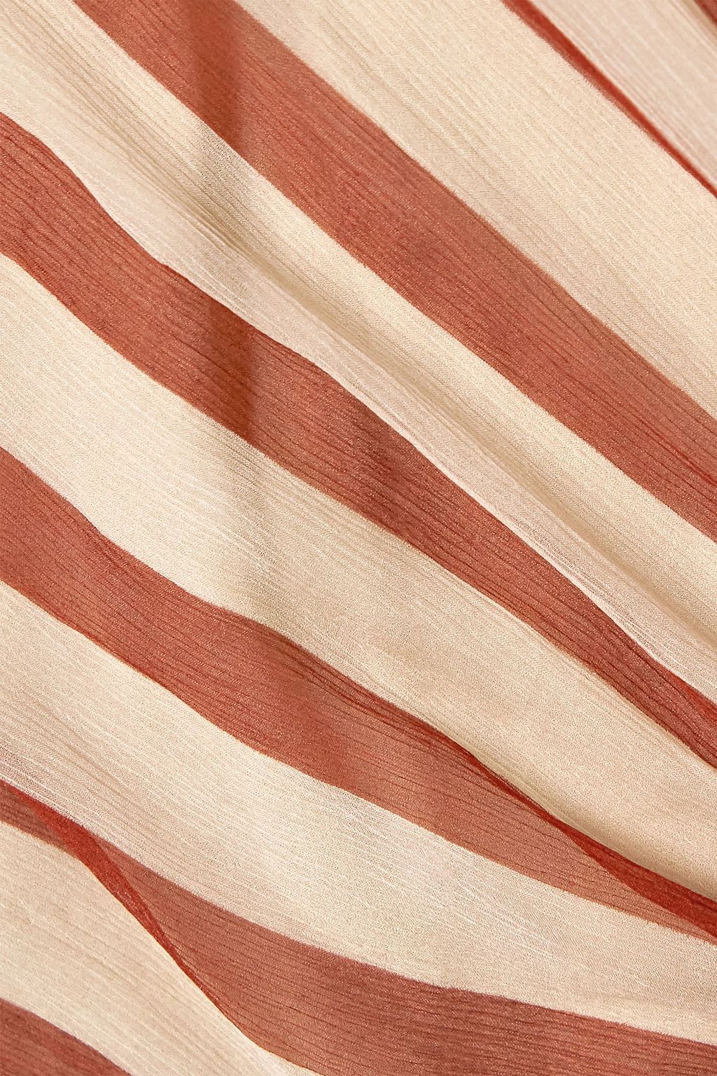 MONSE One-sleeve tie-neck fringed striped plissé silk-chiffon dress
