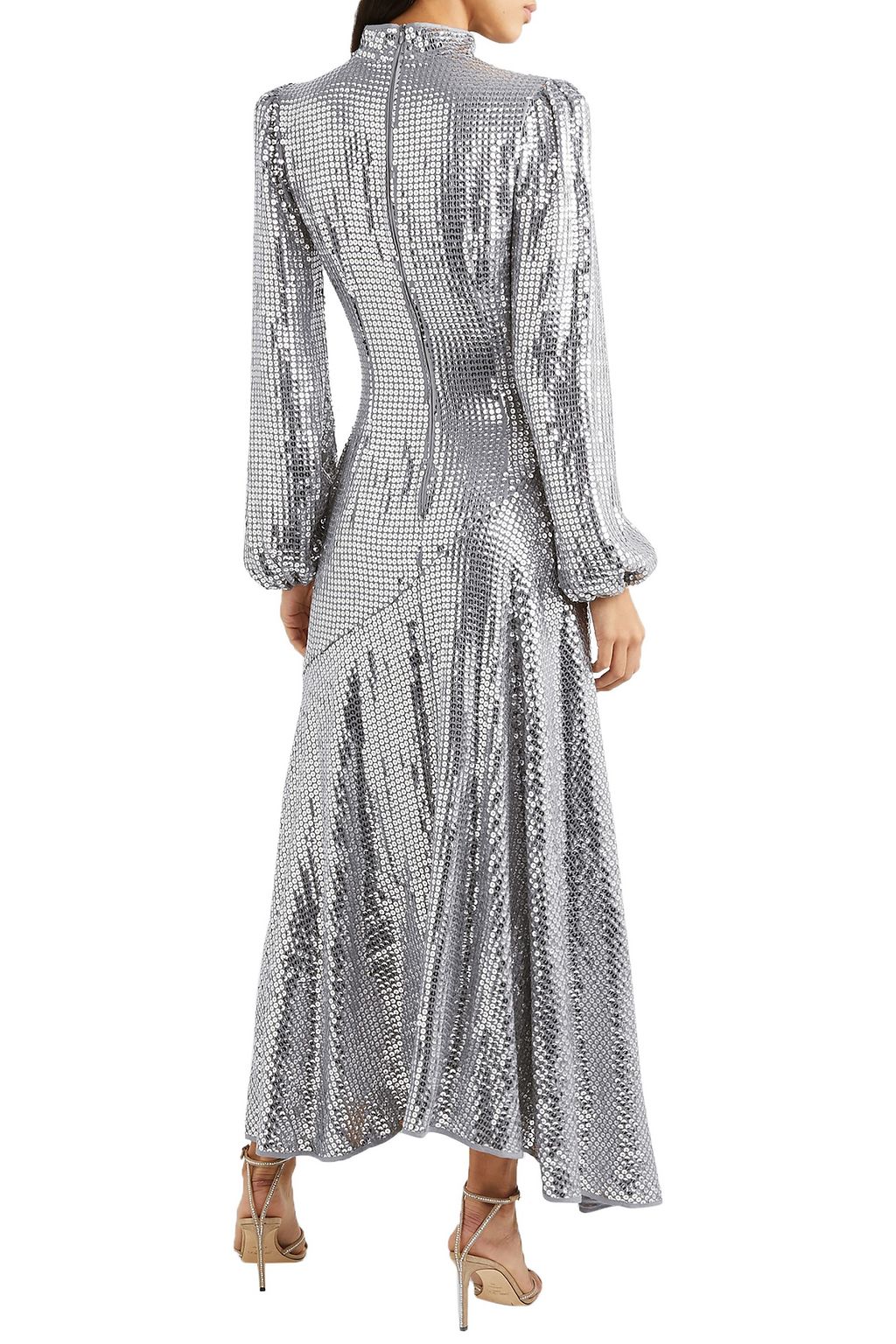 DE LA VALI Clara tulle-trimmed sequined georgette midi dress