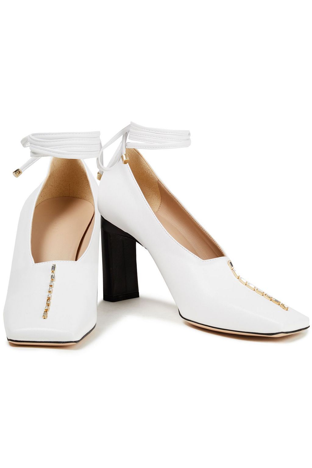 WANDLER Isa crystal-embellished lace-up leather pumps