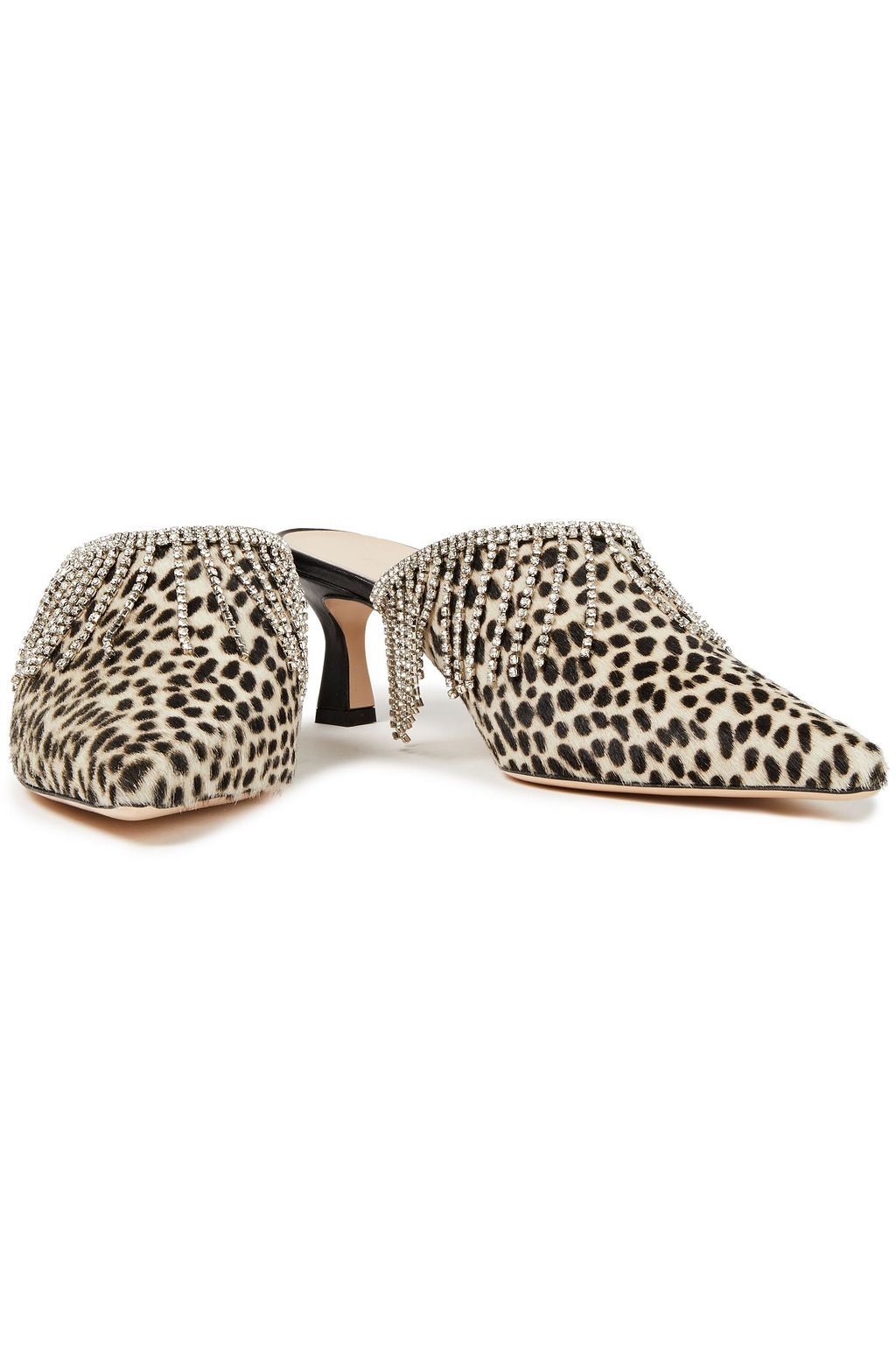 WANDLER Bente crystal-embellished leopard-print calf hair mules