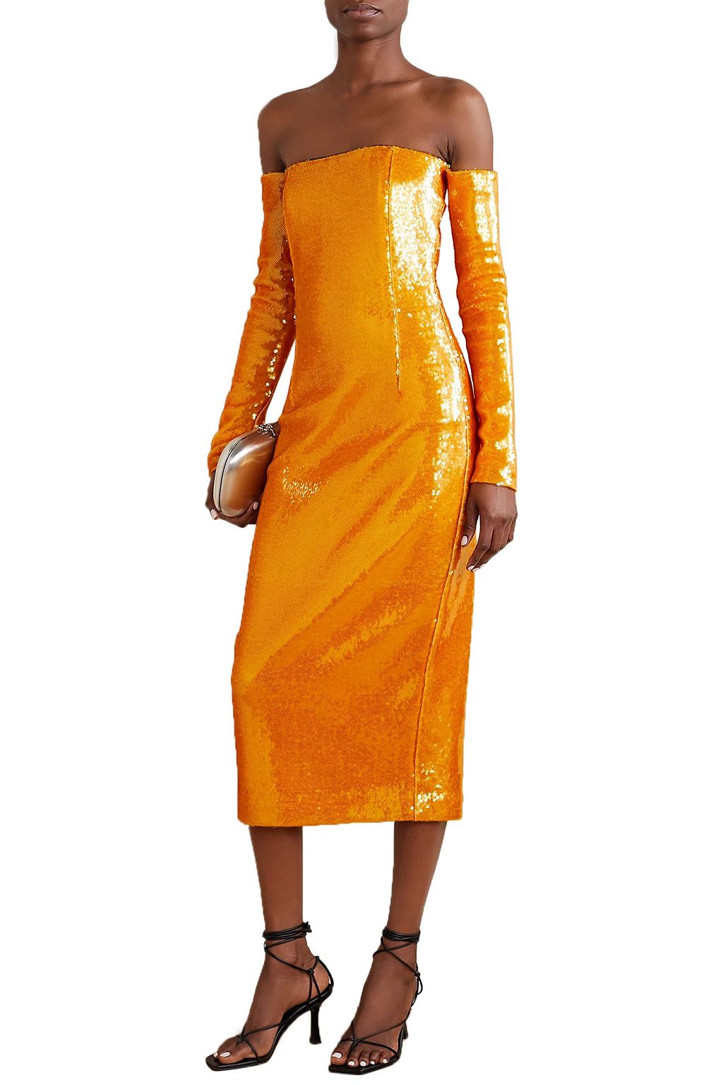 LAPOINTE Off-the-shoulder sequined stretch-knit midi dress