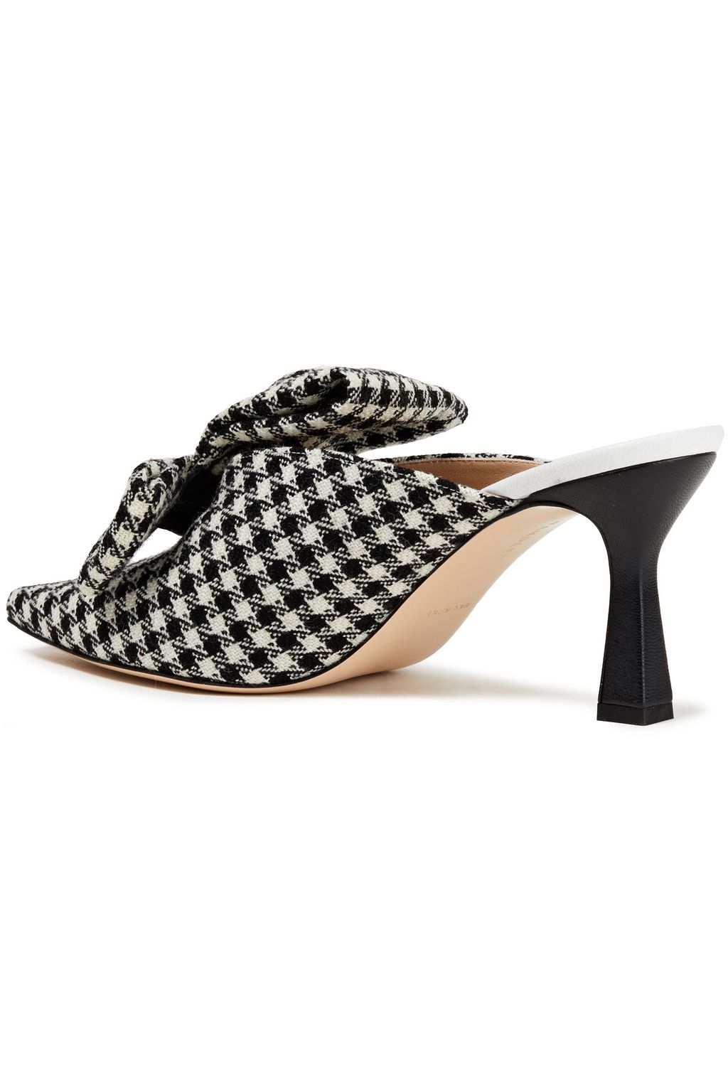 WANDLER Lotte bow-embellished houndstooth wool-blend mules