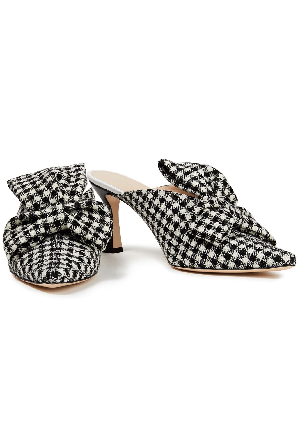 WANDLER Lotte bow-embellished houndstooth wool-blend mules