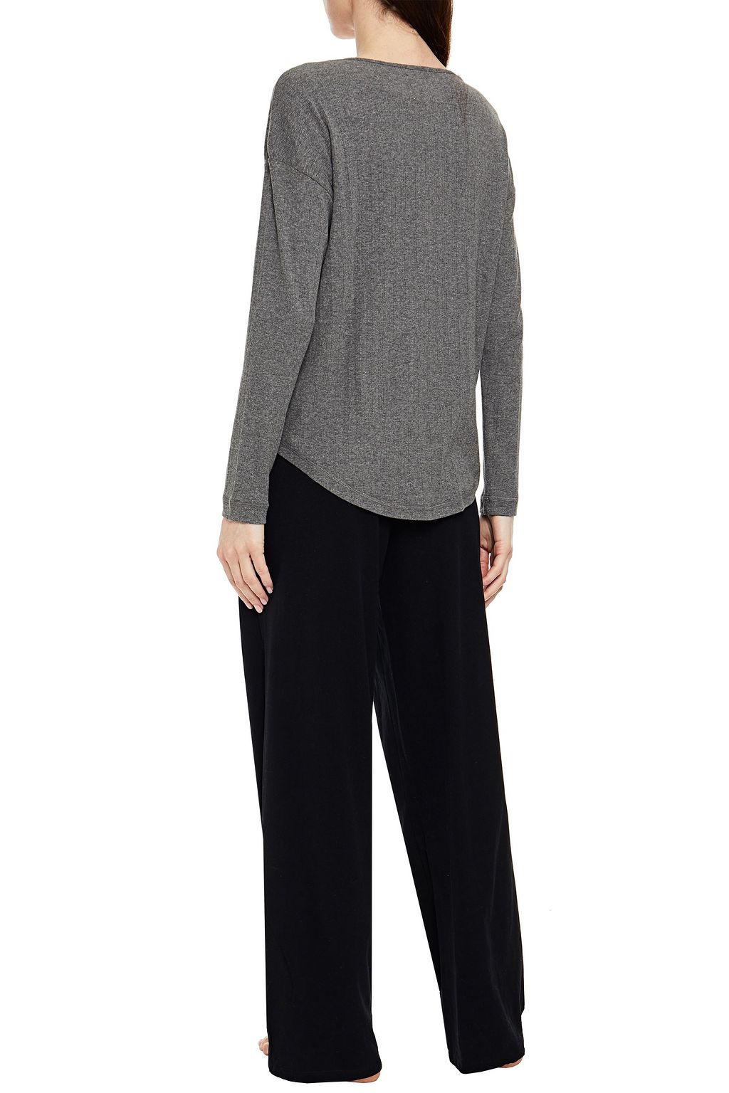 NATURAL SKIN Mélange ribbed organic cotton-blend jersey pajama top