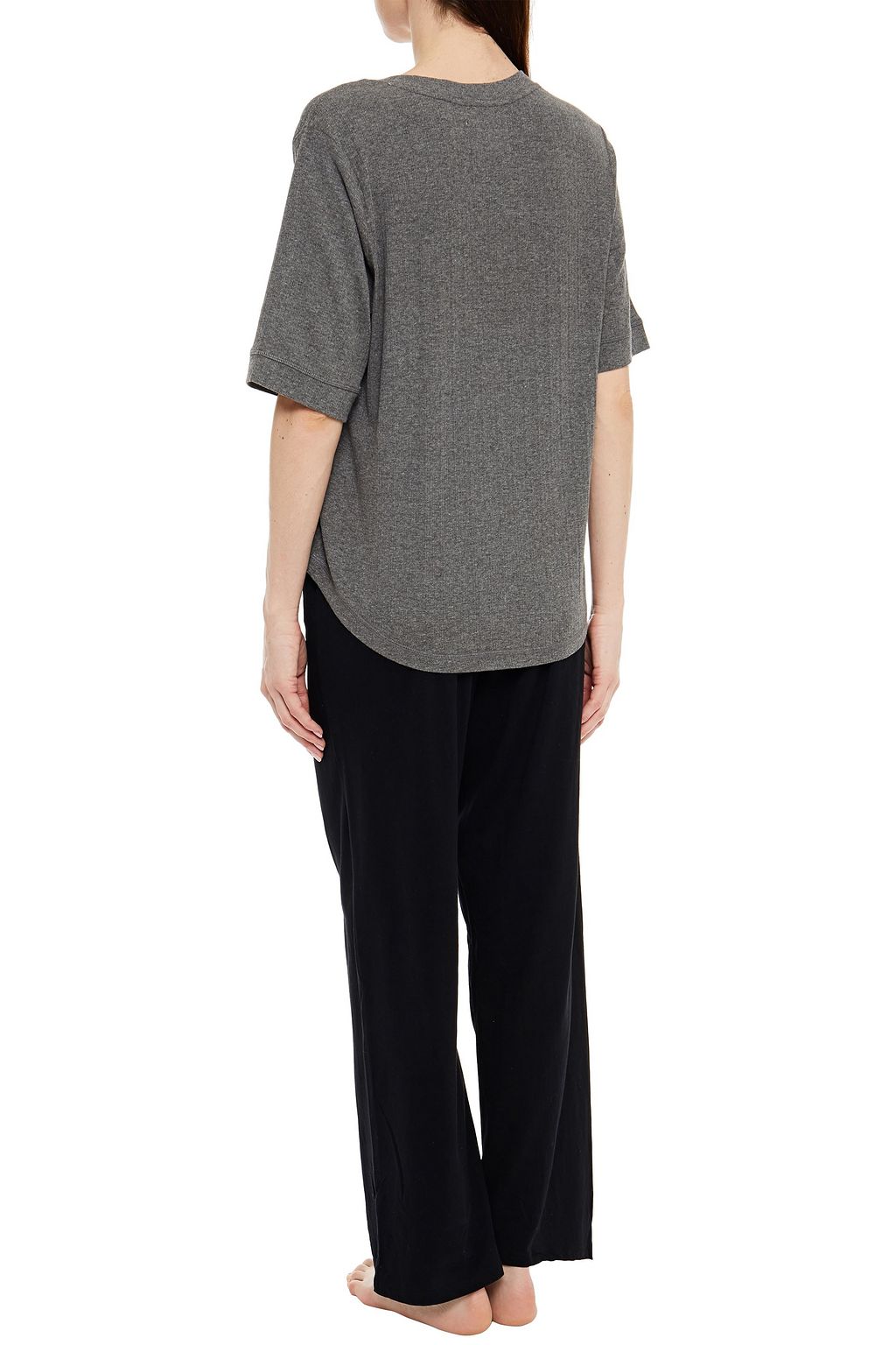 NATURAL SKIN Mélange ribbed organic cotton-blend jersey pajama top