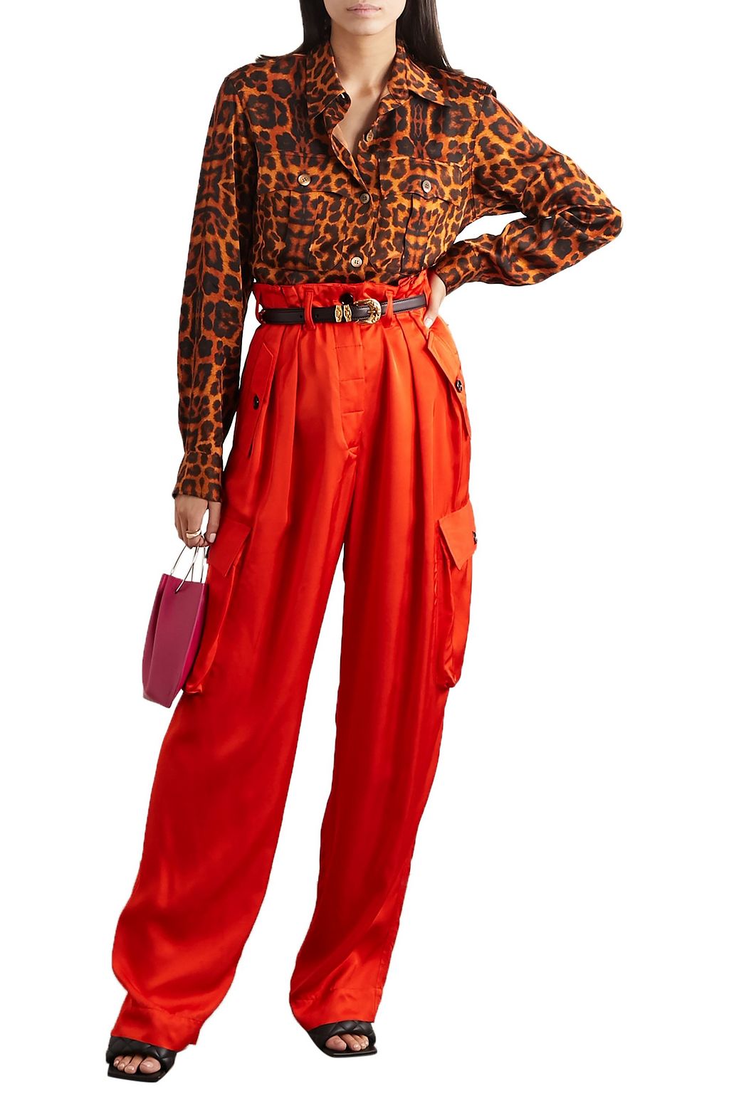 DRIES VAN NOTEN Satin wide-leg cargo pants