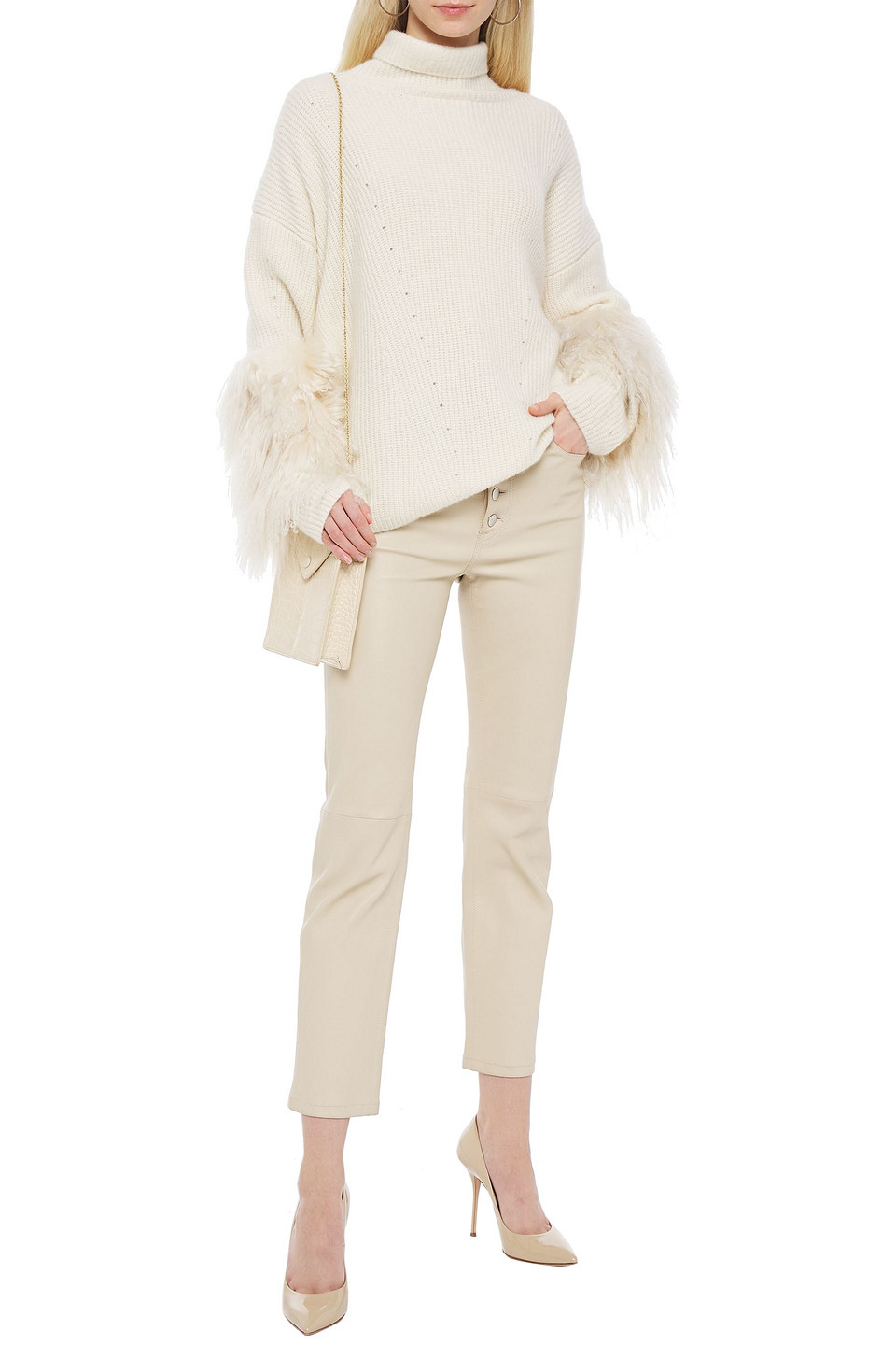 Sally Lapointe Shearling trimmed Ribbed Cashmere And Silk blend