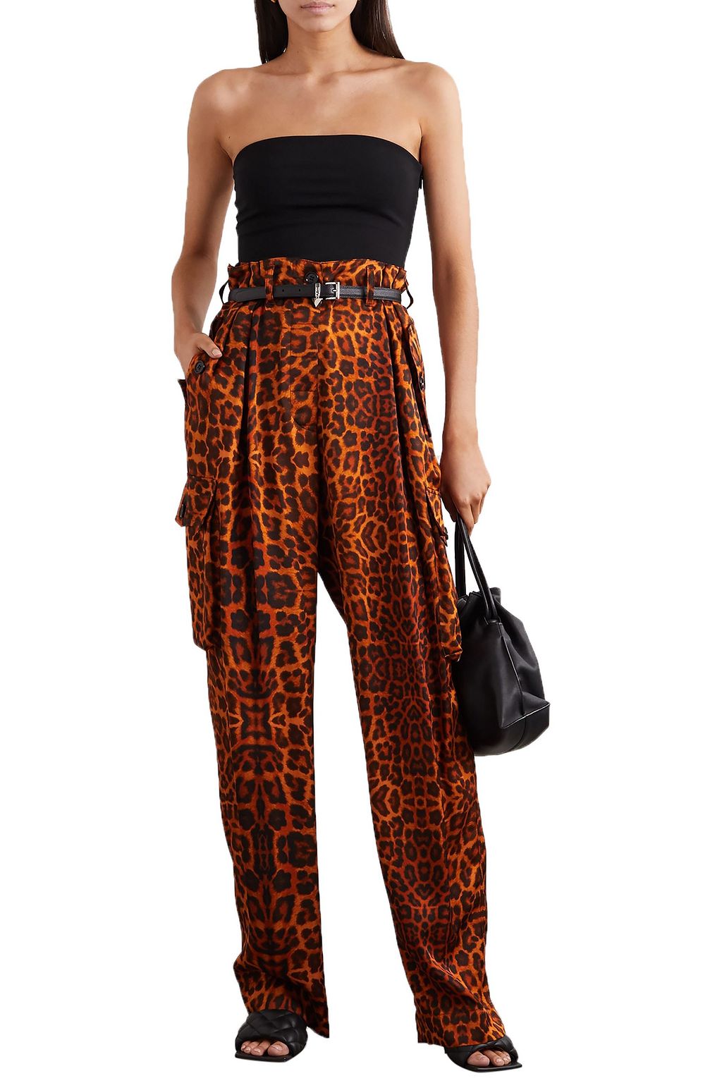 DRIES VAN NOTEN Leopard-print satin cargo pants