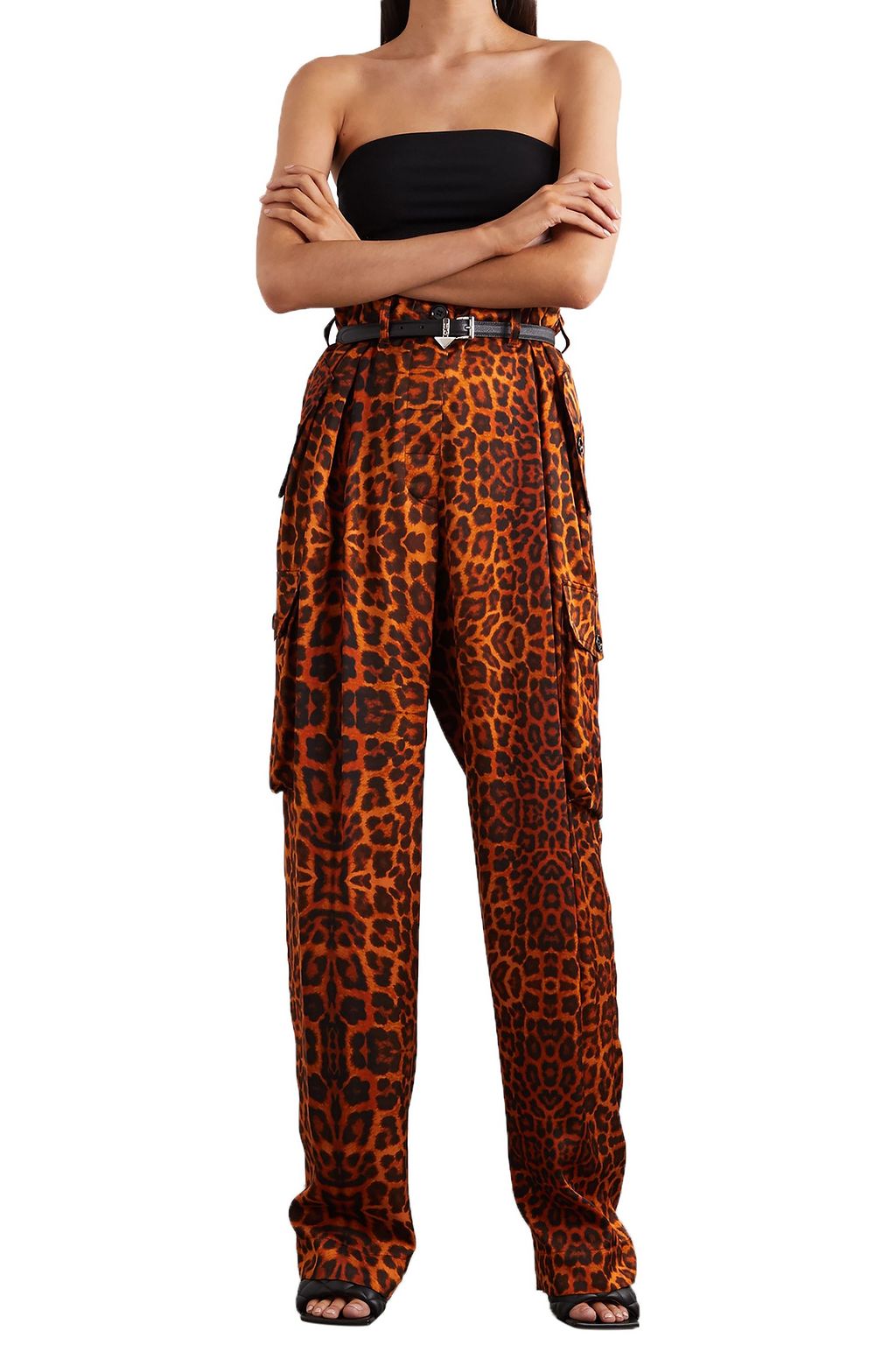 DRIES VAN NOTEN Leopard-print satin cargo pants