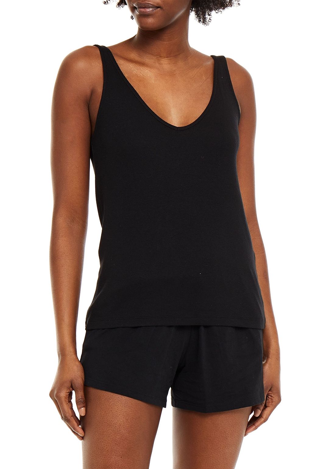 NATURAL SKIN Ribbed organic cotton-blend jersey pajama top
