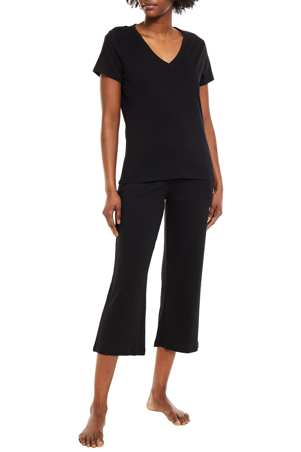 NATURAL SKIN Cropped ribbed organic cotton-blend jersey pajama pants