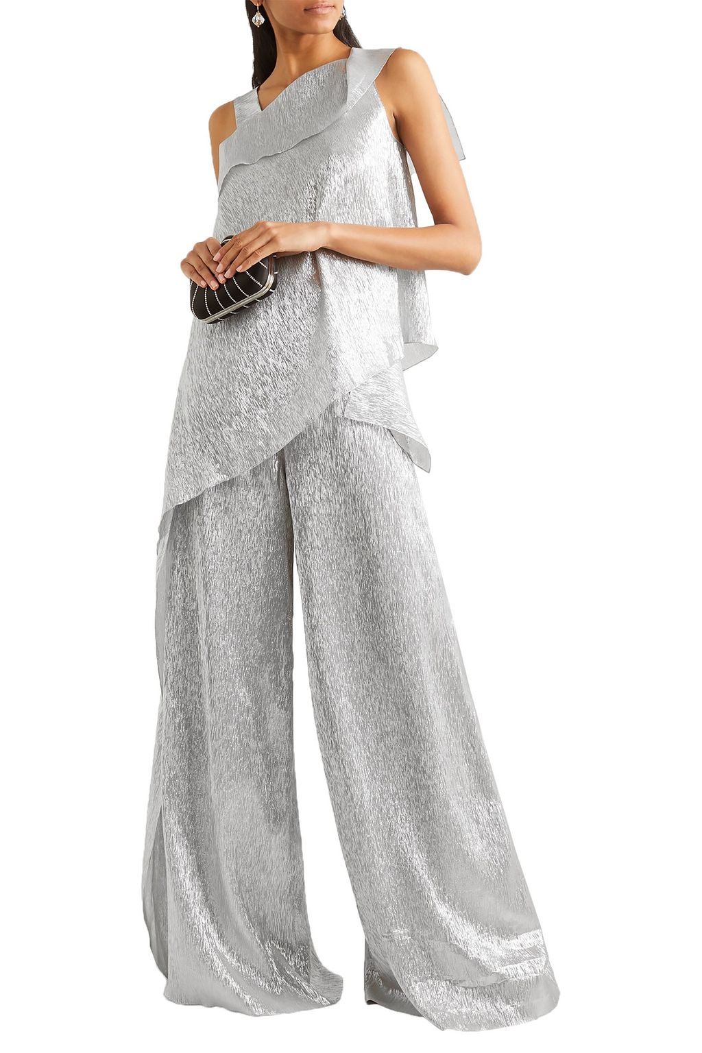 ROLAND MOURET Argott silk-blend Lurex wide-leg pants