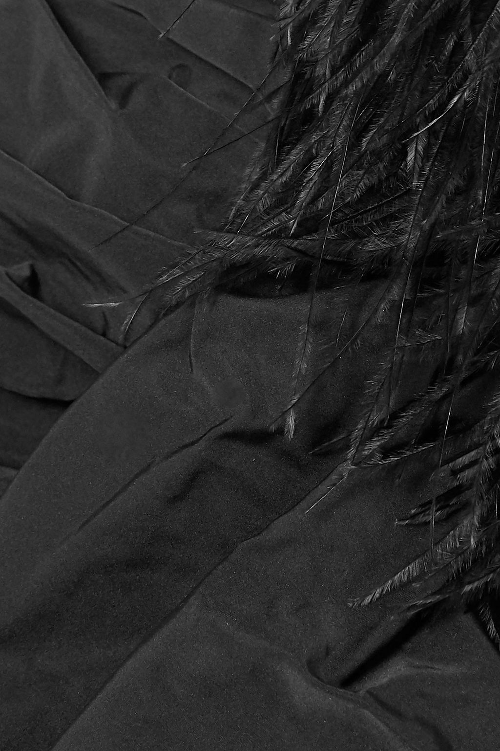 DRIES VAN NOTEN Asymmetric feather-trimmed crystal-embellished taffeta gown