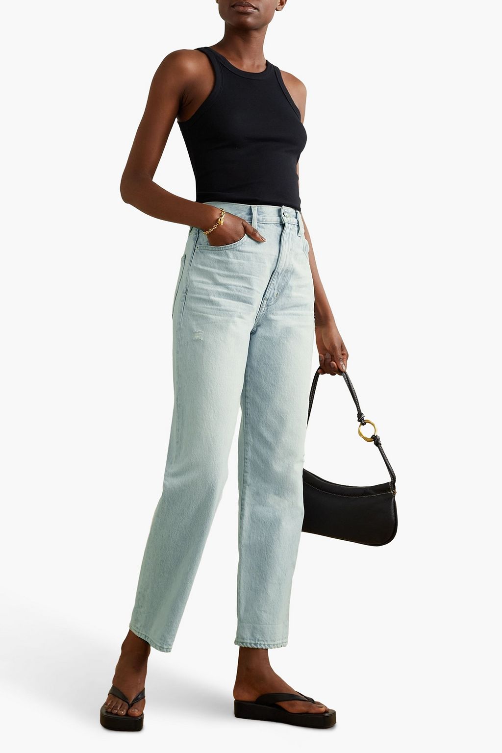 SLVRLAKE Dakota distressed high-rise straight-leg jeans
