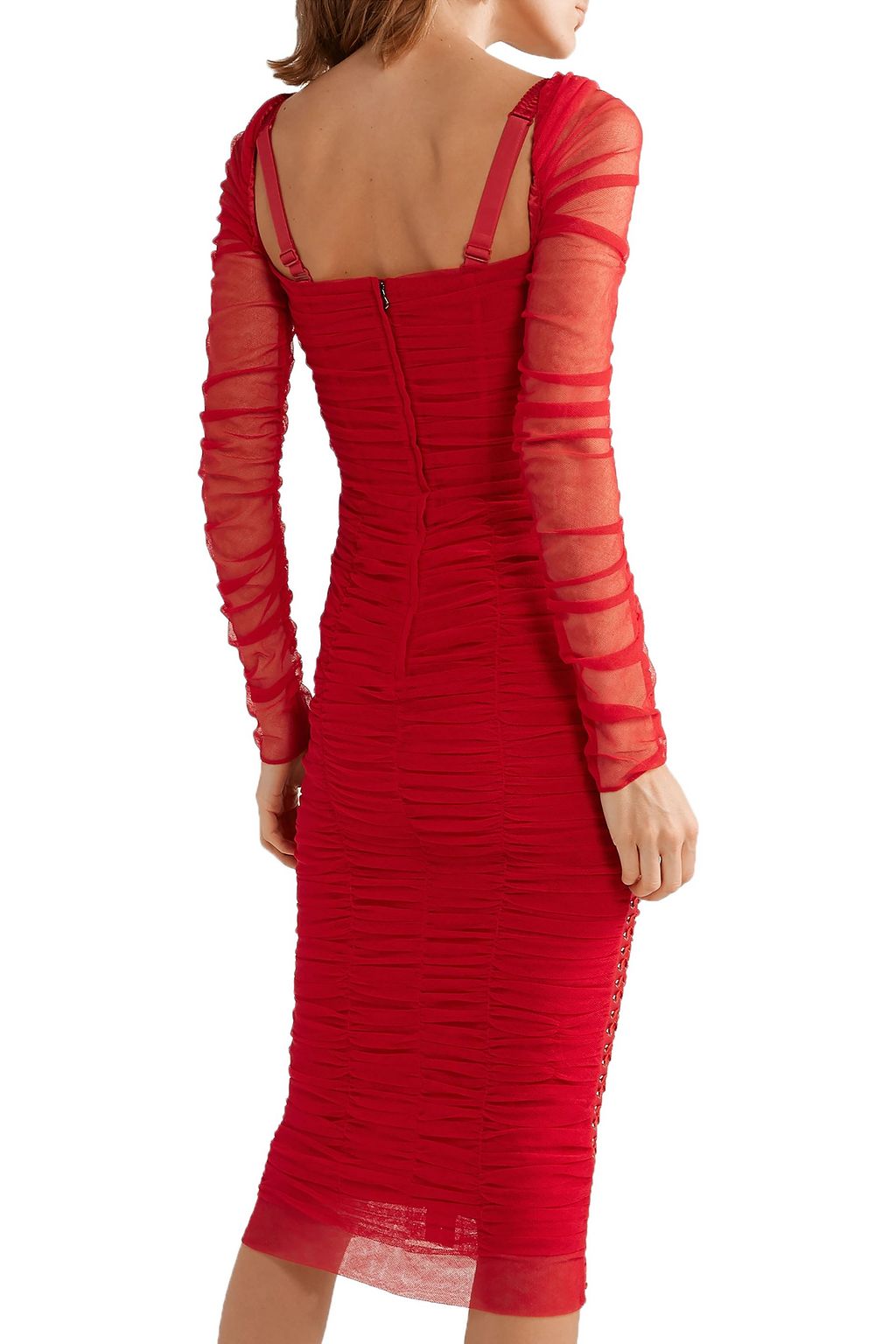 DOLCE&GABBANA Lace-up ruched tulle midi dress
