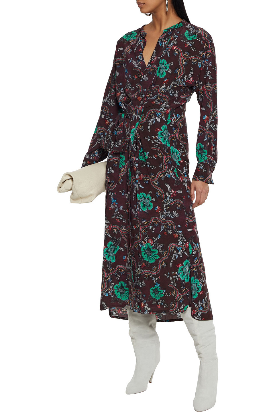 Isabel Marant Calypso Floral-print Silk-blend Crepe De Chine Midi Wrap Dress In Burgundy